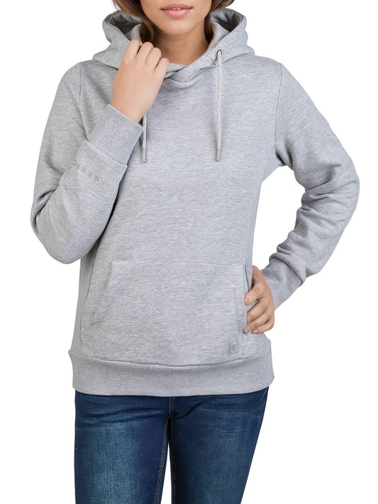 DENIMFY Hoodie Damen Regular Fit DFEmma Kapuzenpullover Pullover Cross-Over Kragen Schwarz Beige Grau Rose Blau Grün S M L XL XXL