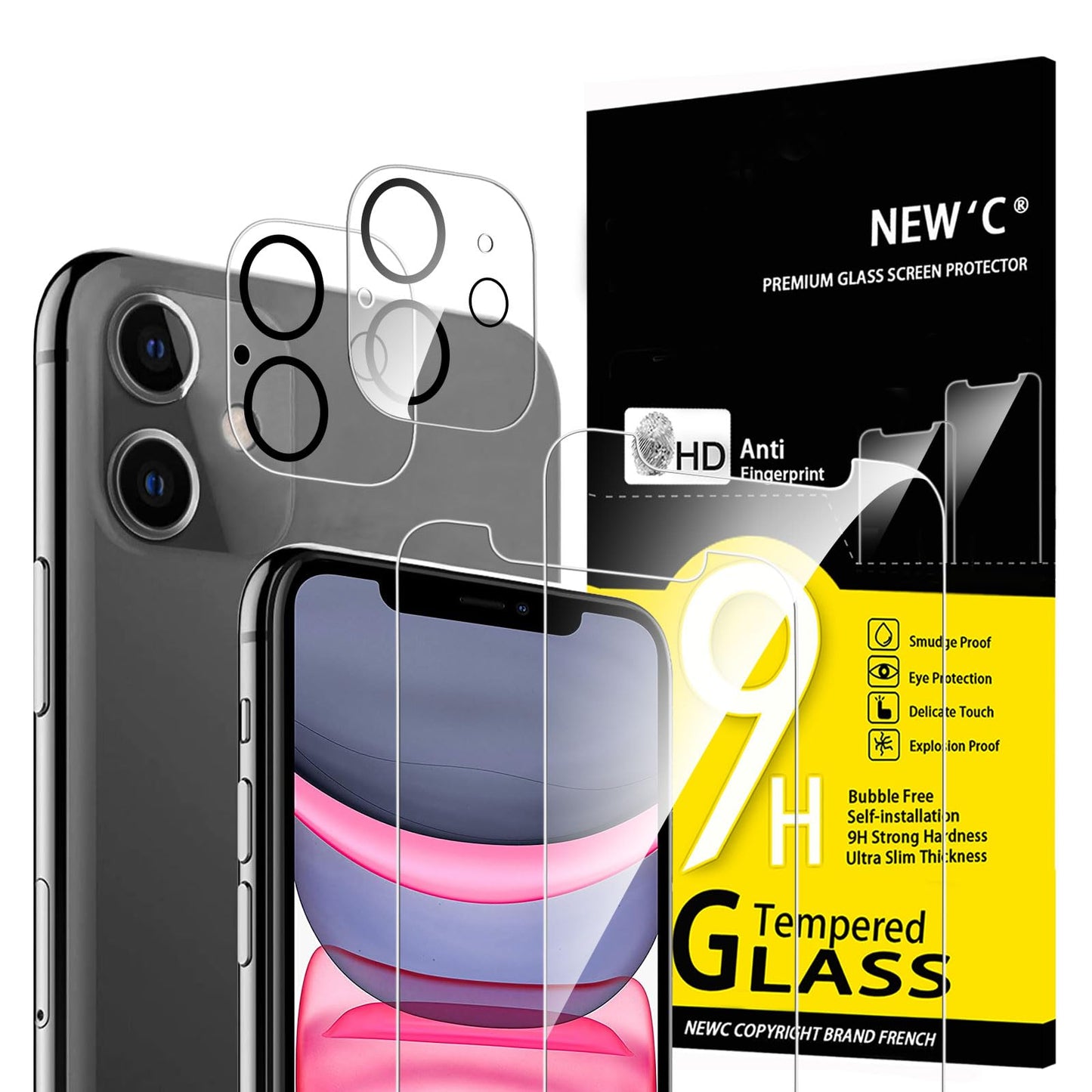 NEW'C für iPhone 16 für Panzerglas 6,1 Zoll (2 Stück) und 2 x Kamera Panzer Schutz für Kameraschutz (2 Stück) -Kratzfest -extrem widerstandsfähig -9H-Härteglas