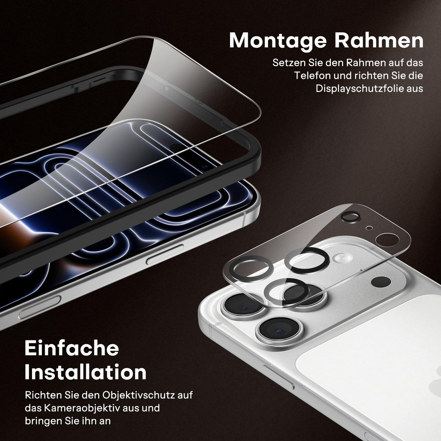 SPARIN für iPhone 17 Pro 6.3 Zoll 2025 Panzer Schutz Glas, 3 Stück Schutzfolie und 3 Stück Kameraschutz mit Montage Rahmen, 9H Härte, Anti-Bläschen,HD-Klar