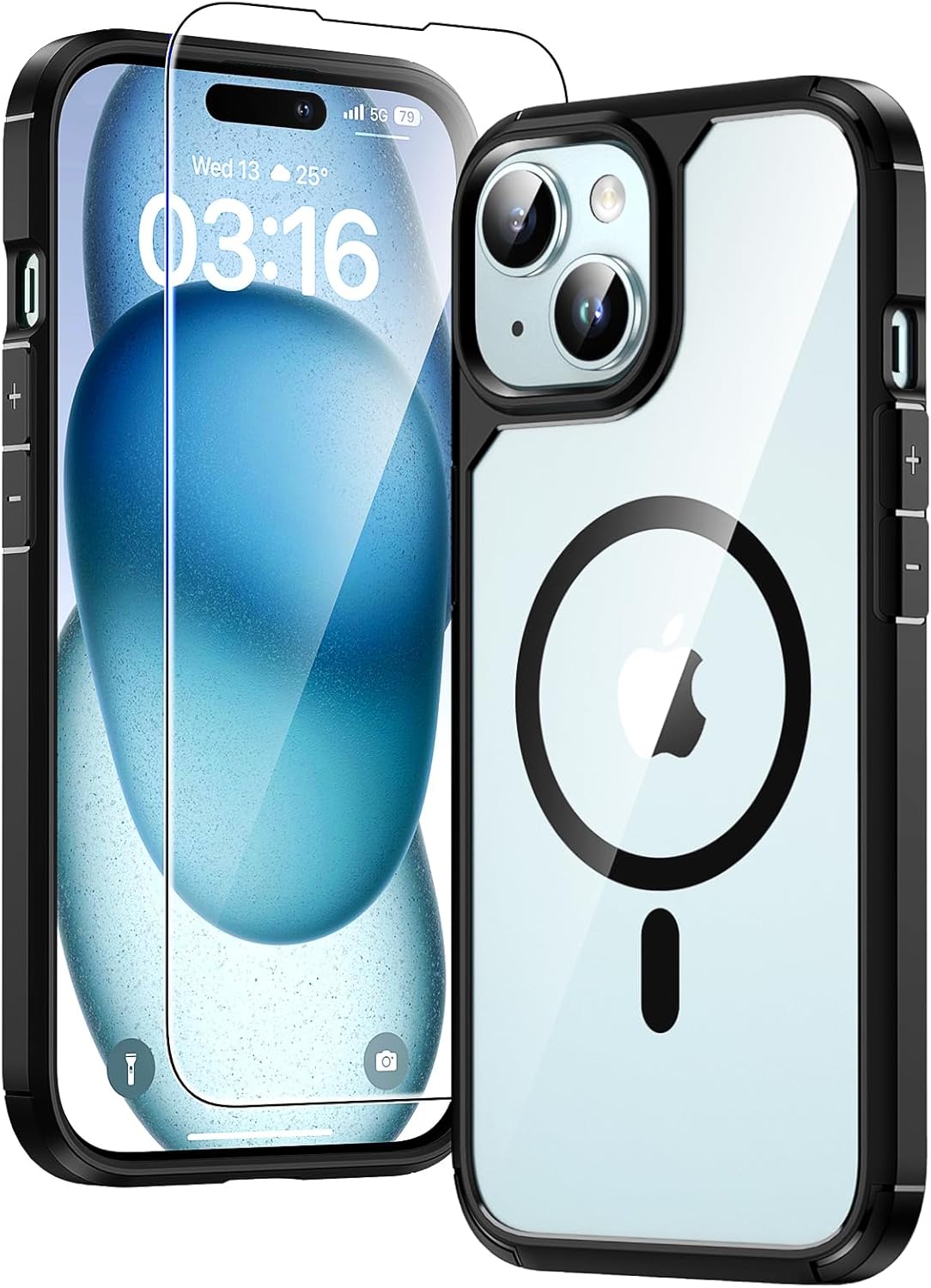 TAURI für iPhone 17 Hülle 6,3" mit Panzer Schutz Glas Folie, Kompatibel mit MagSafe, Schutz nach Militärstandard, [Anti-Vergilbung] Stoßfest Transparent Magnetisch Handyhülle - Durchsichtig