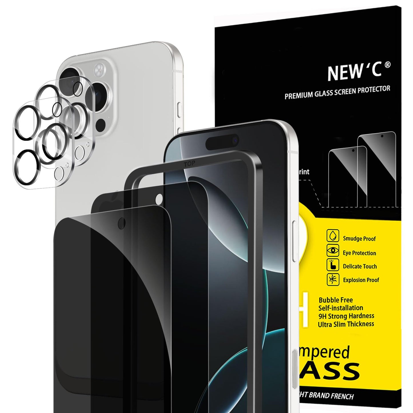 NEW'C für iPhone 16 für Panzerglas 6,1 Zoll (2 Stück) und 2 x Kamera Panzer Schutz für Kameraschutz (2 Stück) -Kratzfest -extrem widerstandsfähig -9H-Härteglas