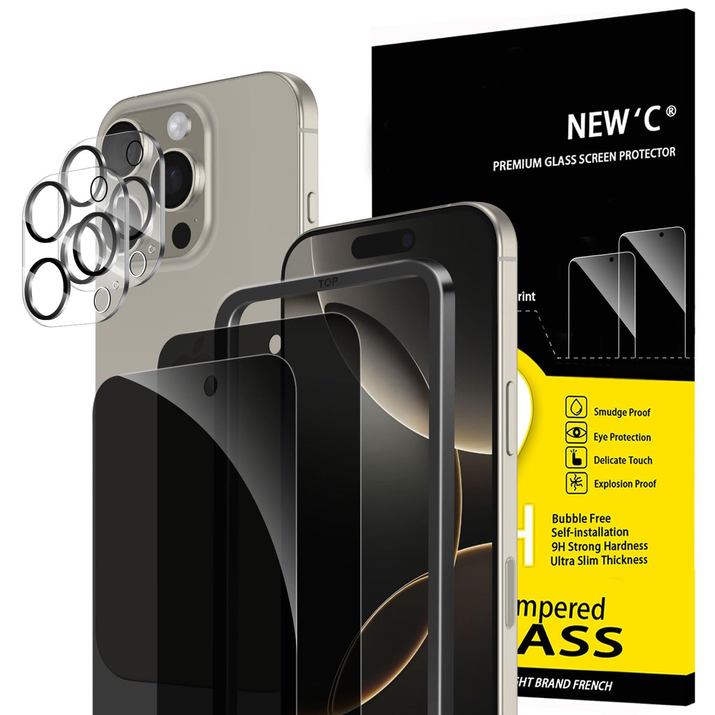NEW'C für iPhone 16 für Panzerglas 6,1 Zoll (2 Stück) und 2 x Kamera Panzer Schutz für Kameraschutz (2 Stück) -Kratzfest -extrem widerstandsfähig -9H-Härteglas