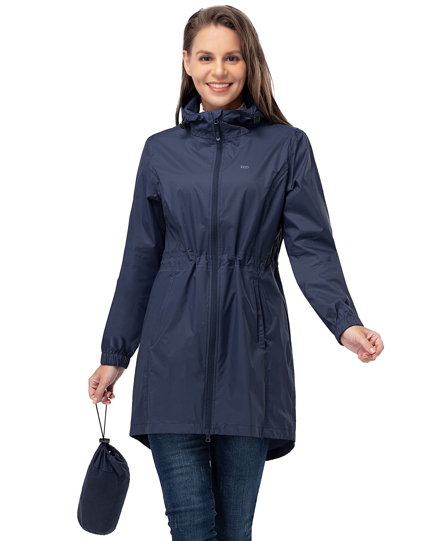 33,000ft Damen Dünne Wasserdichte Faltbar Regenmantel Regenjacke mit Kapuze, Leicht Atmungsaktive Travel Regenponcho, Lange Windbreaker Jacke für Frauen