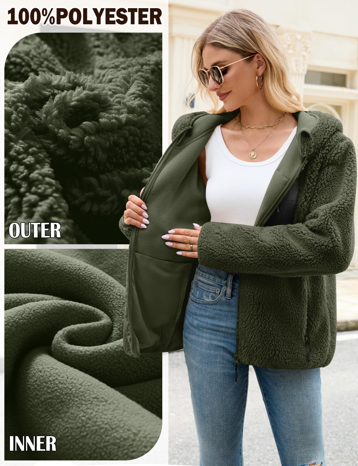 Fleece Jacket Women's Winter Teddy Jacket with Hood Teddy Fleece Hoodie Warm Autumn Jacket Winter Jacket Sherpa Women's Jackets Zip Hoodie Coat Outdoor Plush Jacket with Pockets