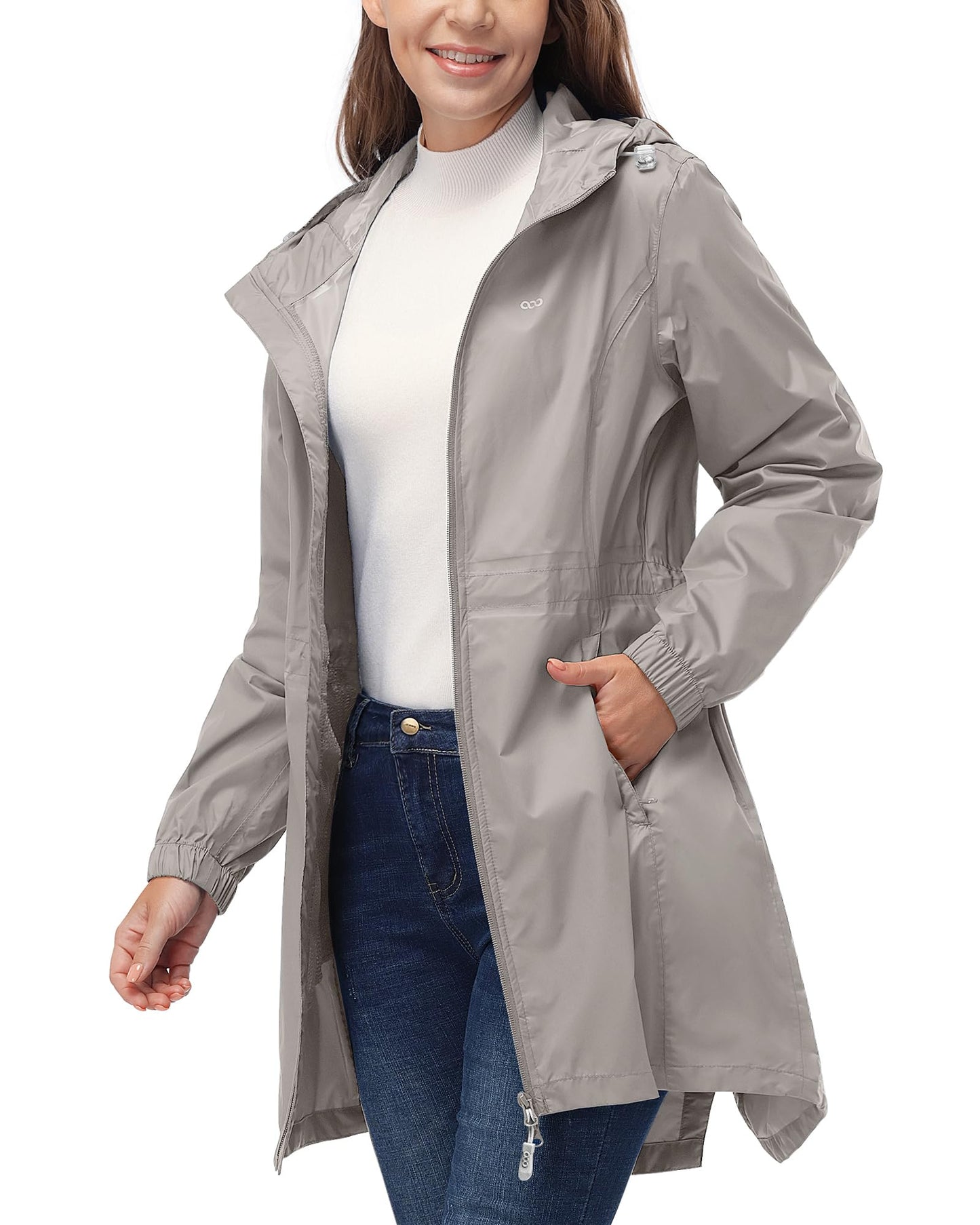 33,000ft Damen Dünne Wasserdichte Faltbar Regenmantel Regenjacke mit Kapuze, Leicht Atmungsaktive Travel Regenponcho, Lange Windbreaker Jacke für Frauen