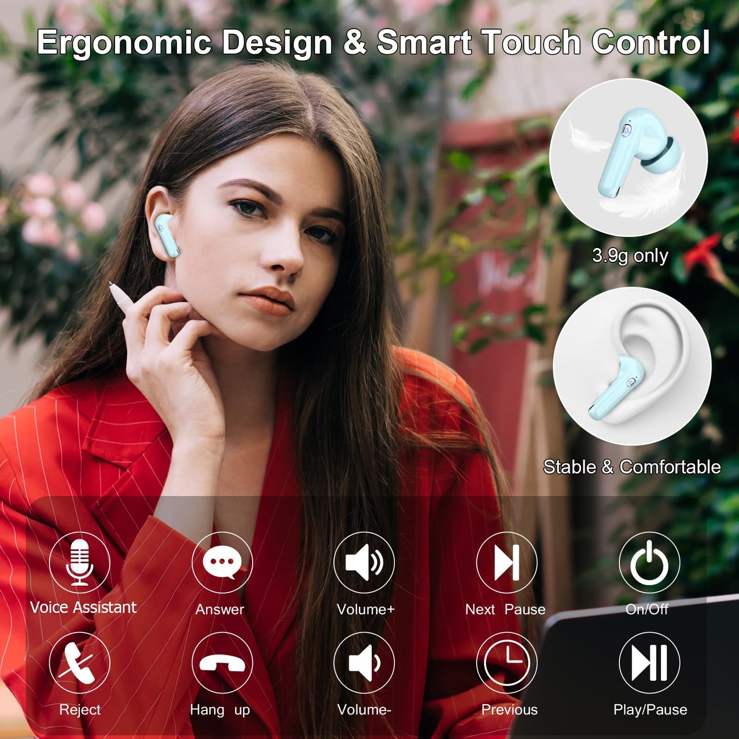 Bluetooth Kopfhörer, 2026 Kopfhörer Kabellos Bluetooth 5.4, 50 Std Spielzeit In Ear Kopfhörer HiFi Stereo mit 4 ENC Noise Cancelling Mics, IP7 Wasserdicht Kabellose Kopfhörer, Ohrhörer mit LED-Anzeige