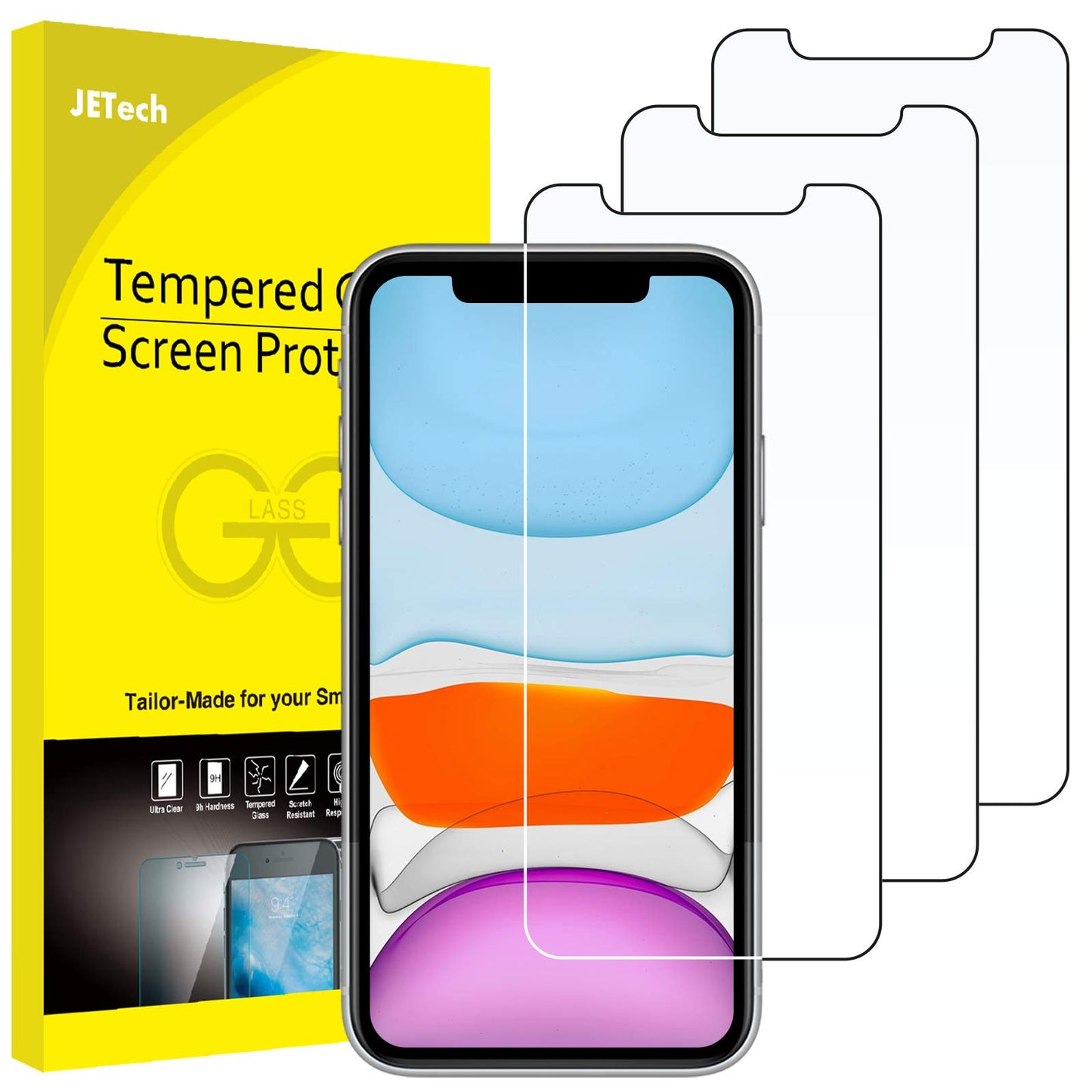JETech Screen Protector for iPhone 12/12 Pro 6.1 Inch, Tempered Glass Screen Protector, Pack of 3