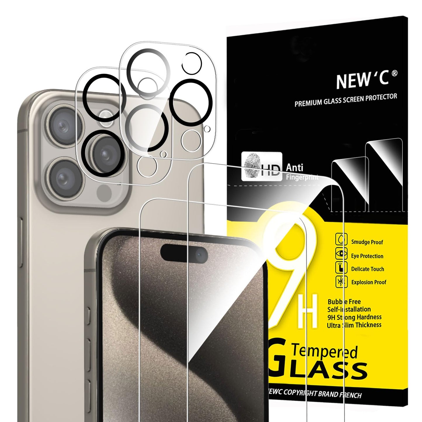 NEW'C für iPhone 16 für Panzerglas 6,1 Zoll (2 Stück) und 2 x Kamera Panzer Schutz für Kameraschutz (2 Stück) -Kratzfest -extrem widerstandsfähig -9H-Härteglas