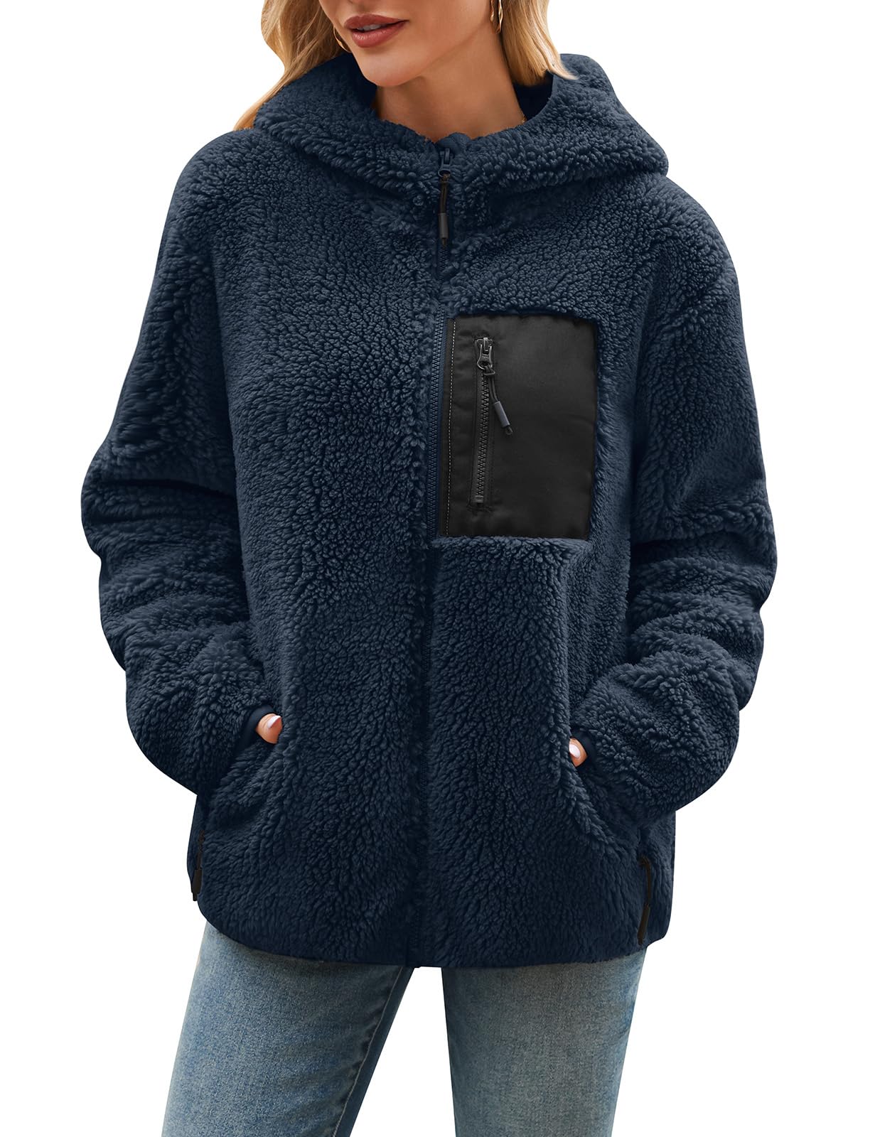 Fleece Jacket Women's Winter Teddy Jacket with Hood Teddy Fleece Hoodie Warm Autumn Jacket Winter Jacket Sherpa Women's Jackets Zip Hoodie Coat Outdoor Plush Jacket with Pockets
