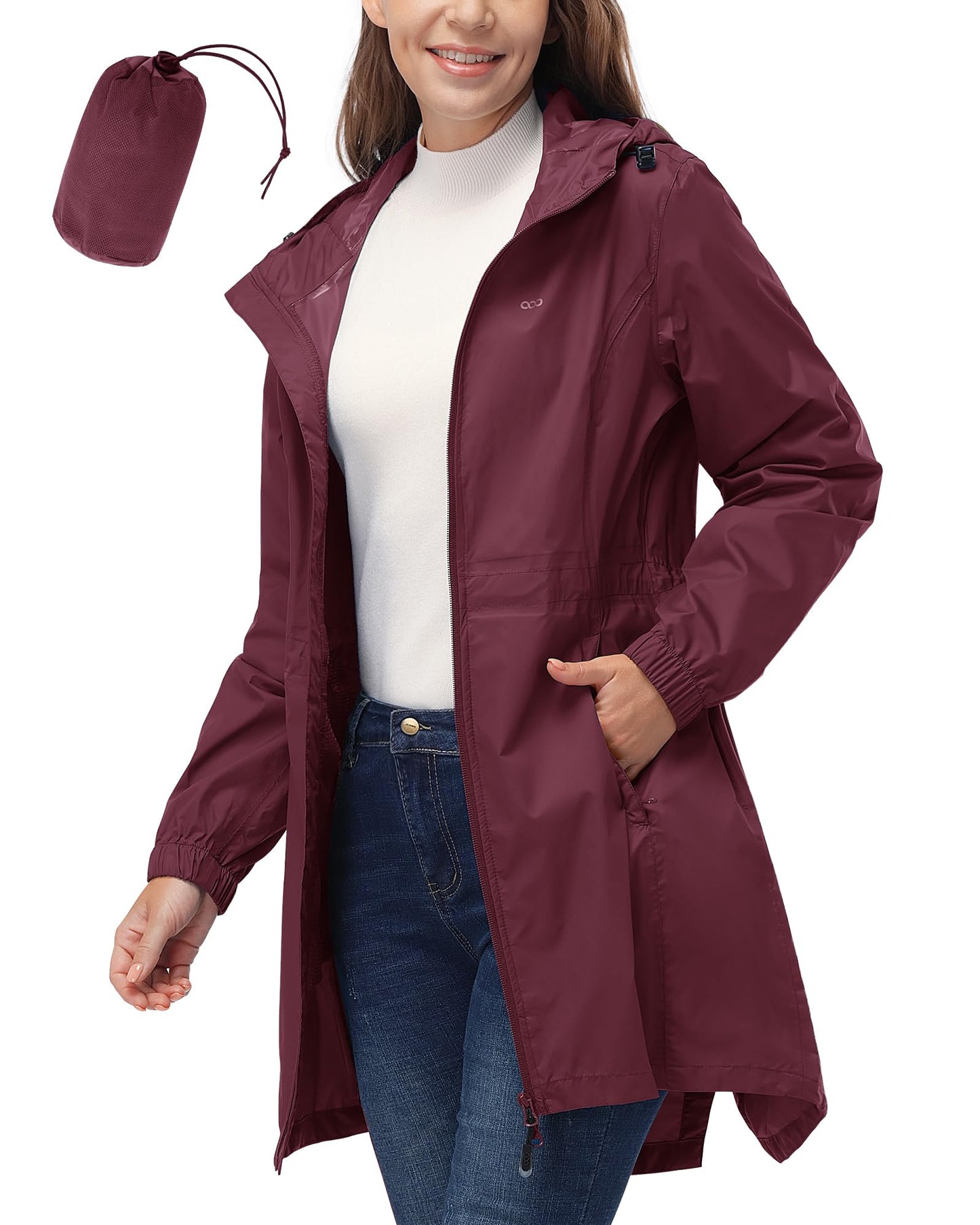 33,000ft Damen Dünne Wasserdichte Faltbar Regenmantel Regenjacke mit Kapuze, Leicht Atmungsaktive Travel Regenponcho, Lange Windbreaker Jacke für Frauen