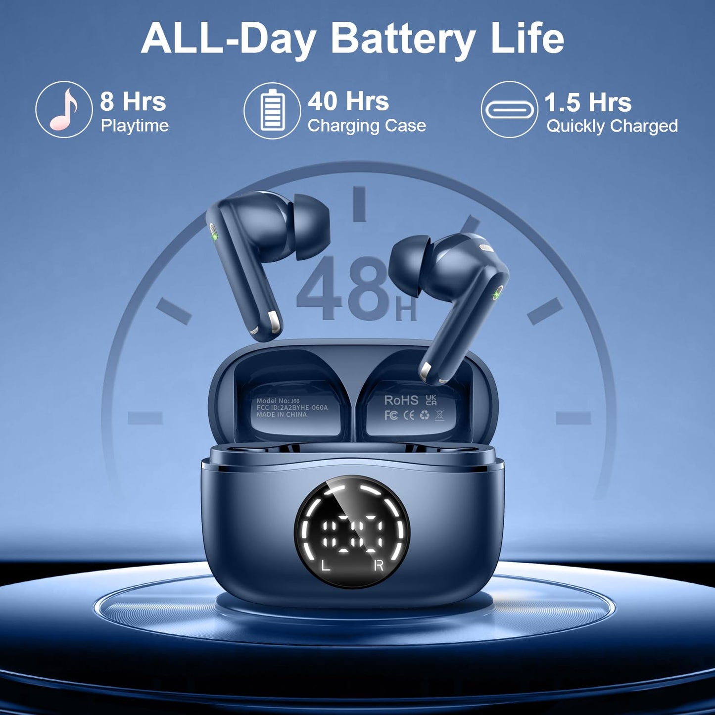Bluetooth Kopfhörer, 2026 Kopfhörer Kabellos Bluetooth 5.4, 50 Std Spielzeit In Ear Kopfhörer HiFi Stereo mit 4 ENC Noise Cancelling Mics, IP7 Wasserdicht Kabellose Kopfhörer, Ohrhörer mit LED-Anzeige