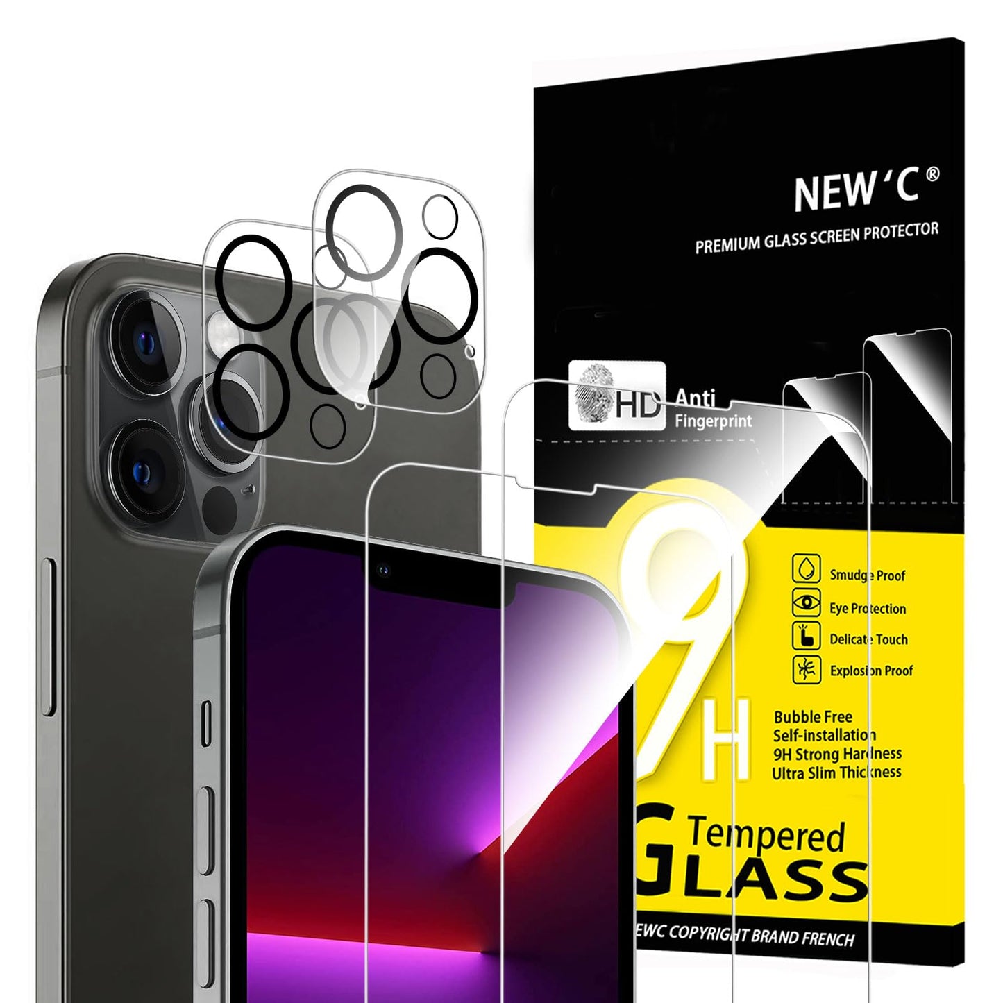 NEW'C für iPhone 16 für Panzerglas 6,1 Zoll (2 Stück) und 2 x Kamera Panzer Schutz für Kameraschutz (2 Stück) -Kratzfest -extrem widerstandsfähig -9H-Härteglas