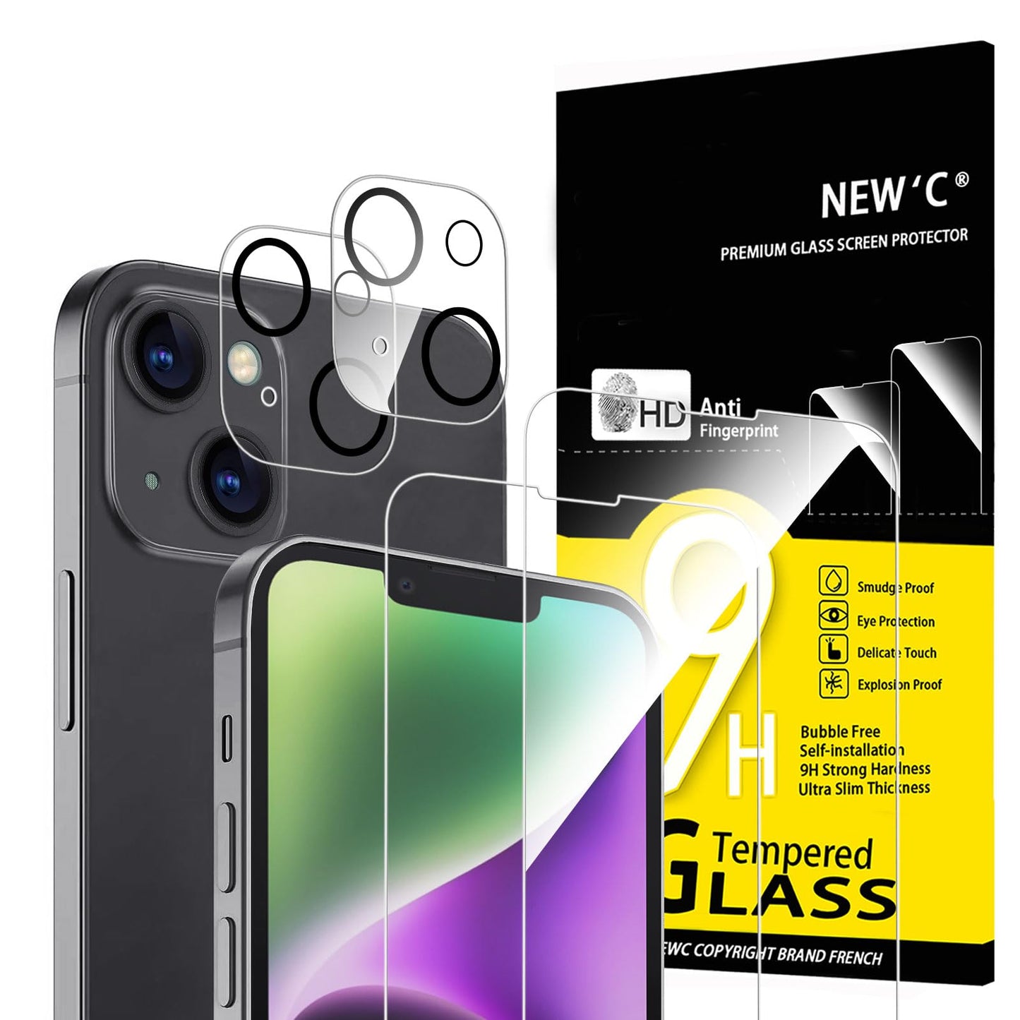 NEW'C für iPhone 16 für Panzerglas 6,1 Zoll (2 Stück) und 2 x Kamera Panzer Schutz für Kameraschutz (2 Stück) -Kratzfest -extrem widerstandsfähig -9H-Härteglas