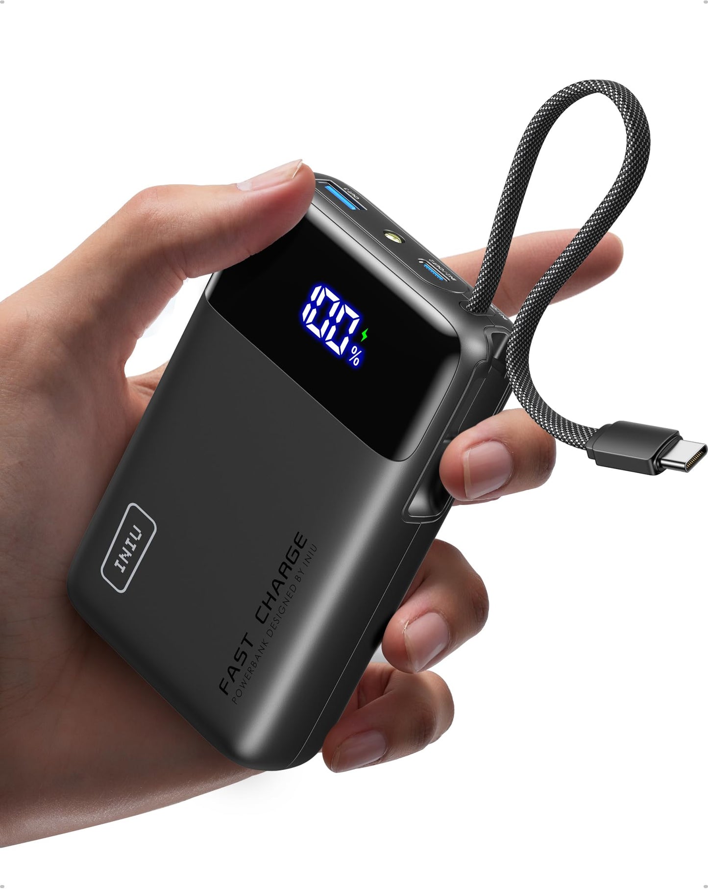 INIU 45W Power Bank, Ultra Klein 20000mAh Powerbank iPhone mit Integriertem USB-C Kabel, Schnellladen Externe Handyakkus Mini, Klein Aber Stark für iPhone 17 16 15 Pro, Samsung S22, Xiaomi, iPad etc