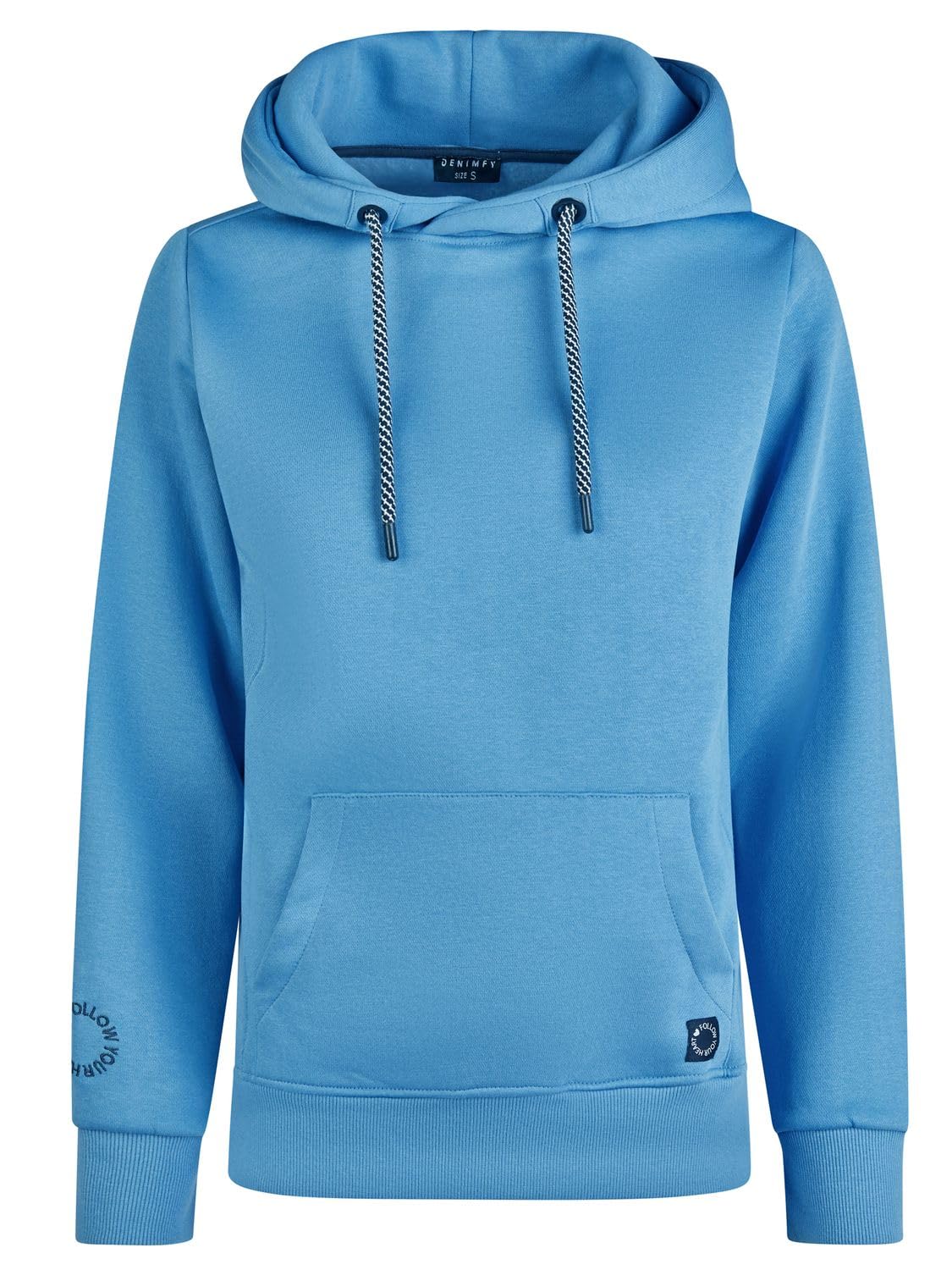 DENIMFY Hoodie Damen Regular Fit DFEmma Kapuzenpullover Pullover Cross-Over Kragen Schwarz Beige Grau Rose Blau Grün S M L XL XXL