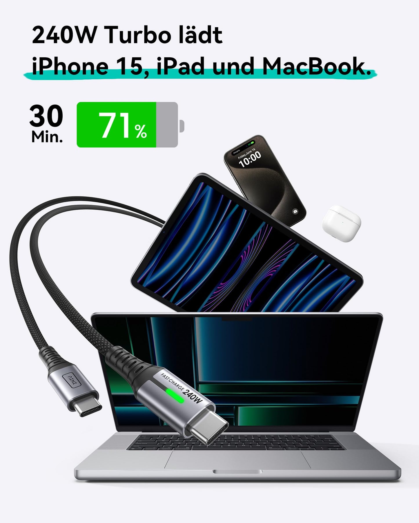 INIU 240W USB C Kabel, [2Pack 2m] PD Schnellladekabel USB C auf USB C, Nylon Geflochten Ladekabel USBC Ladegerät für iPhone 17 16 15 Pro Max Samsung Galaxy S25 S24 Ultra Pixel 9 iPad Pro MacBook Air