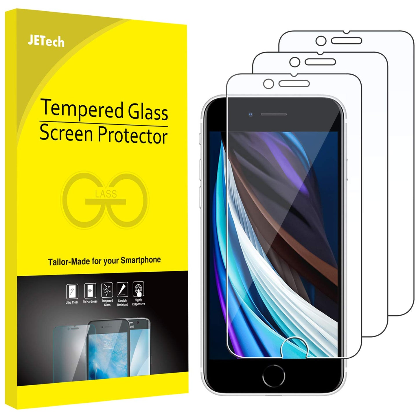 JETech Screen Protector for iPhone 12/12 Pro 6.1 Inch, Tempered Glass Screen Protector, Pack of 3