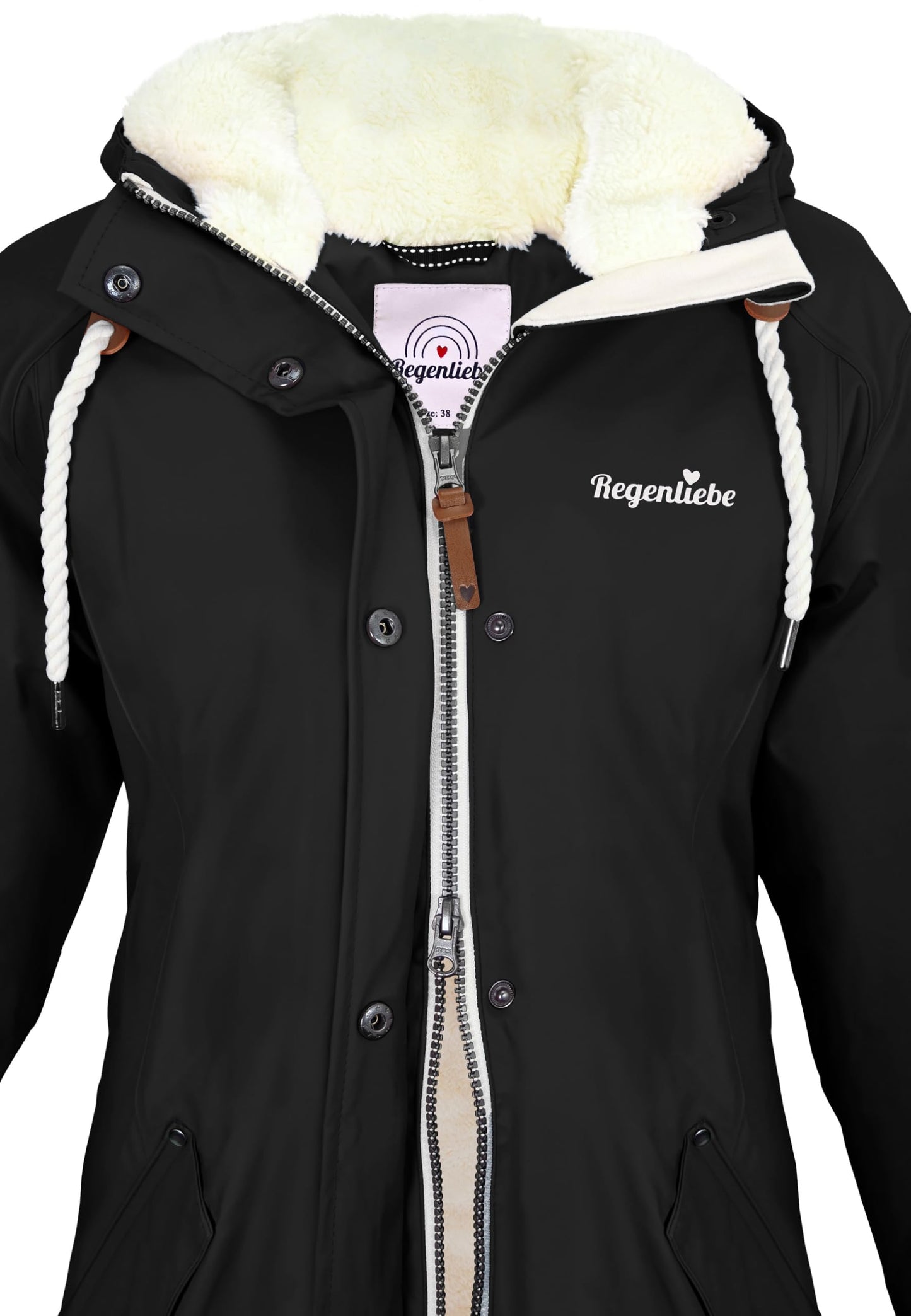Regenliebe Damen Regenmantel wasserdicht Friesennerz mit Teddyfleece gefüttert
