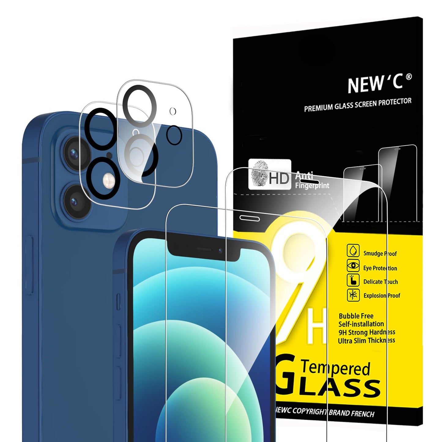 NEW'C für iPhone 16 für Panzerglas 6,1 Zoll (2 Stück) und 2 x Kamera Panzer Schutz für Kameraschutz (2 Stück) -Kratzfest -extrem widerstandsfähig -9H-Härteglas