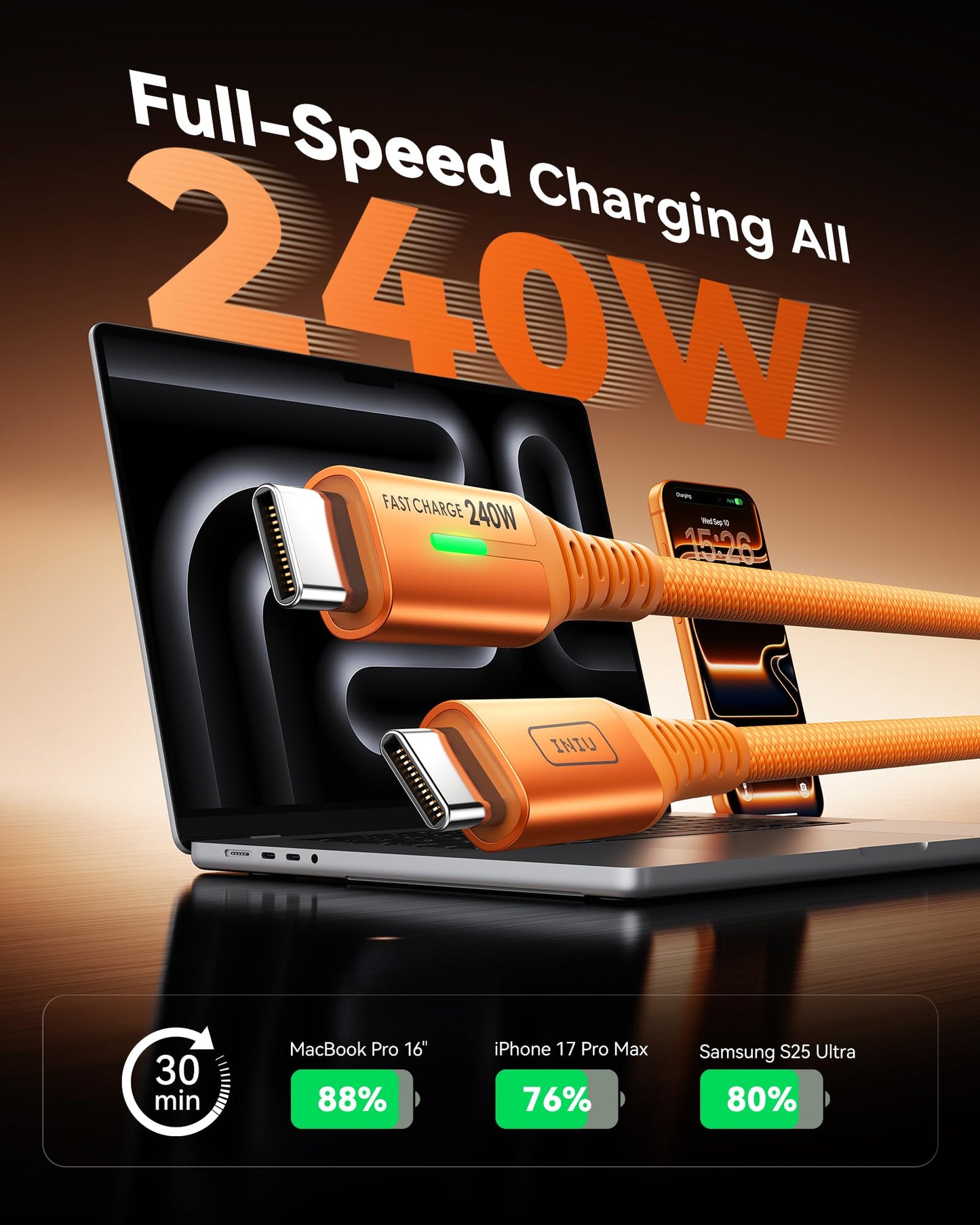 INIU 240W USB C Kabel, [2Pack 2m] PD Schnellladekabel USB C auf USB C, Nylon Geflochten Ladekabel USBC Ladegerät für iPhone 17 16 15 Pro Max Samsung Galaxy S25 S24 Ultra Pixel 9 iPad Pro MacBook Air