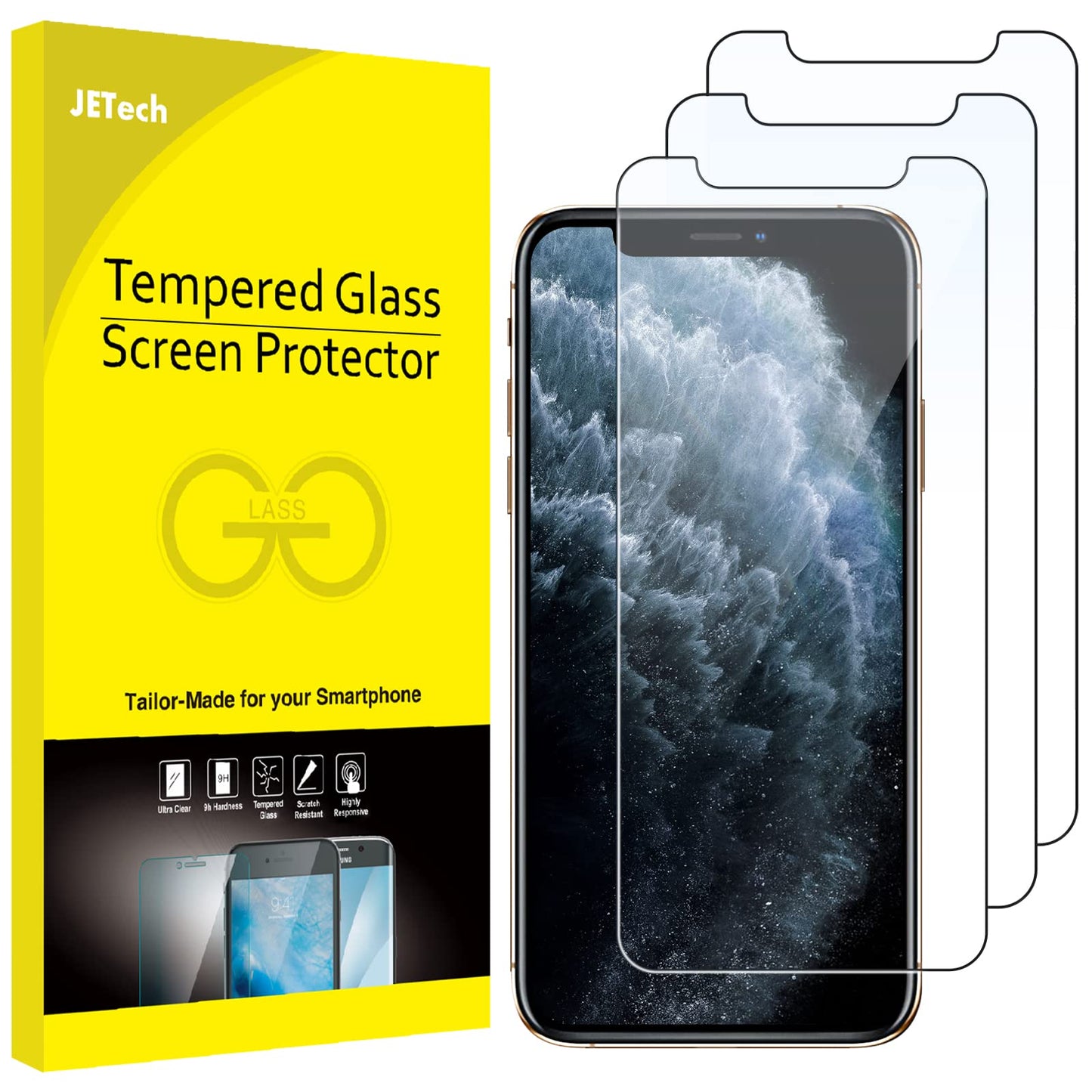 JETech Screen Protector for iPhone 12/12 Pro 6.1 Inch, Tempered Glass Screen Protector, Pack of 3
