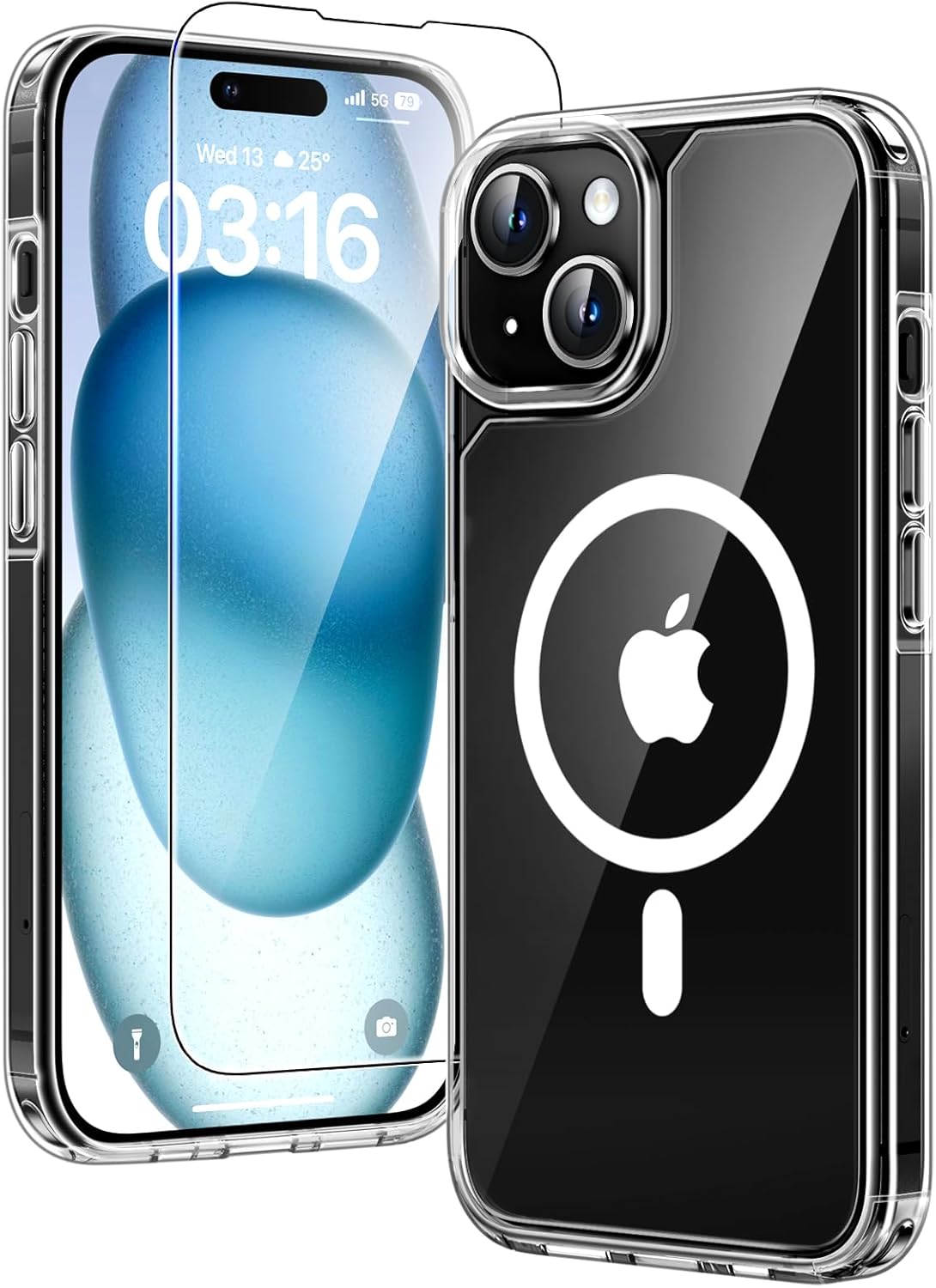TAURI für iPhone 17 Hülle 6,3" mit Panzer Schutz Glas Folie, Kompatibel mit MagSafe, Schutz nach Militärstandard, [Anti-Vergilbung] Stoßfest Transparent Magnetisch Handyhülle - Durchsichtig