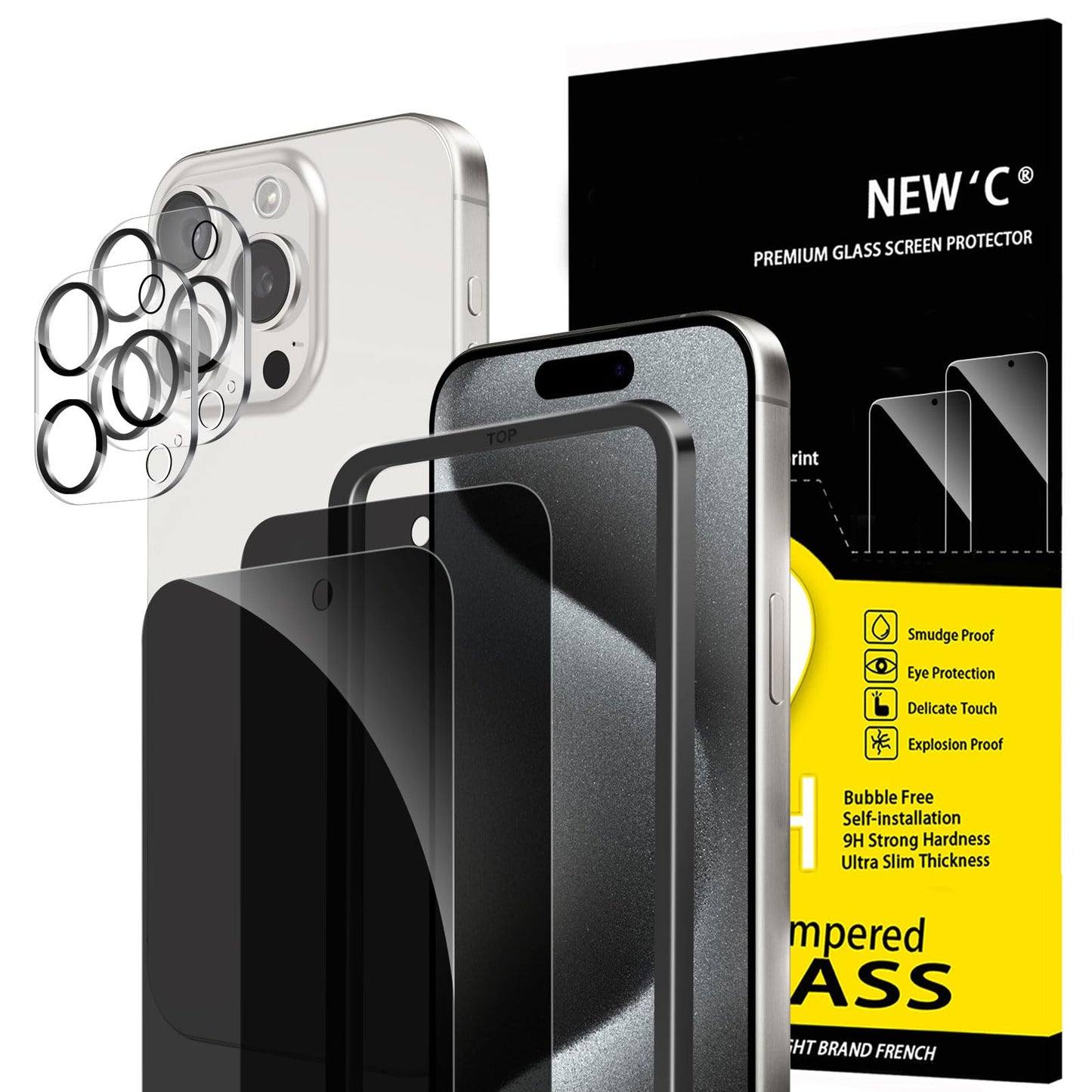 NEW'C für iPhone 16 für Panzerglas 6,1 Zoll (2 Stück) und 2 x Kamera Panzer Schutz für Kameraschutz (2 Stück) -Kratzfest -extrem widerstandsfähig -9H-Härteglas