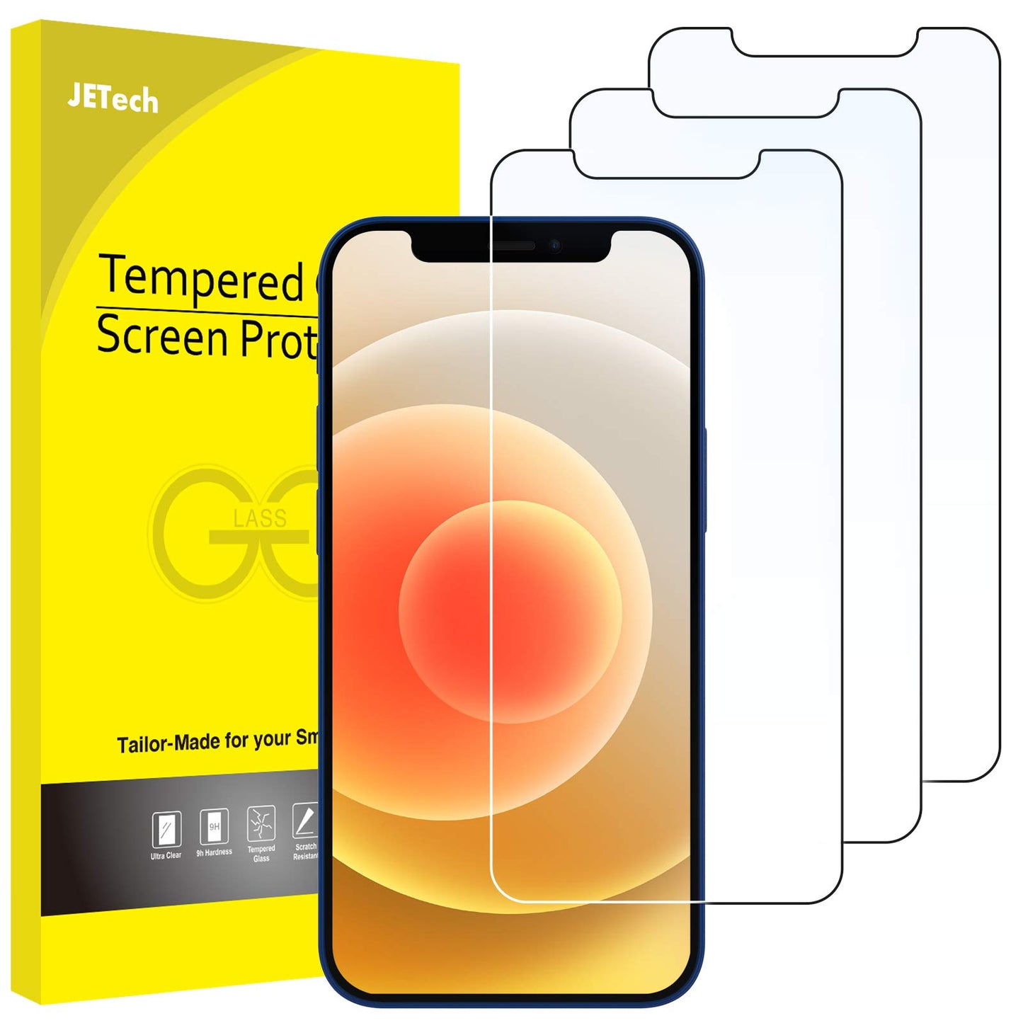 JETech Screen Protector for iPhone 12/12 Pro 6.1 Inch, Tempered Glass Screen Protector, Pack of 3