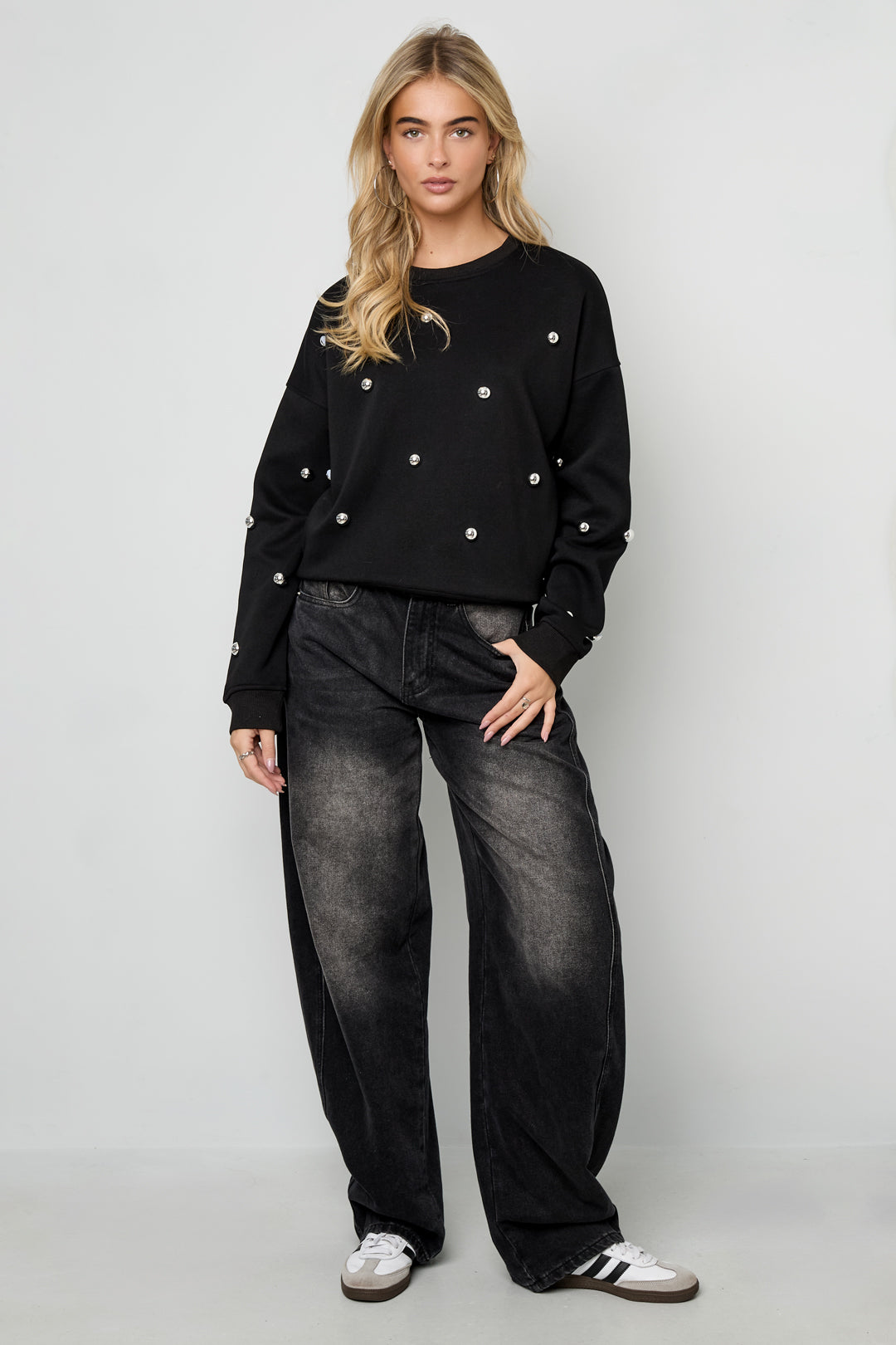 Knitted Cotton Women's Long Sleeve Top Casual Polka Dots