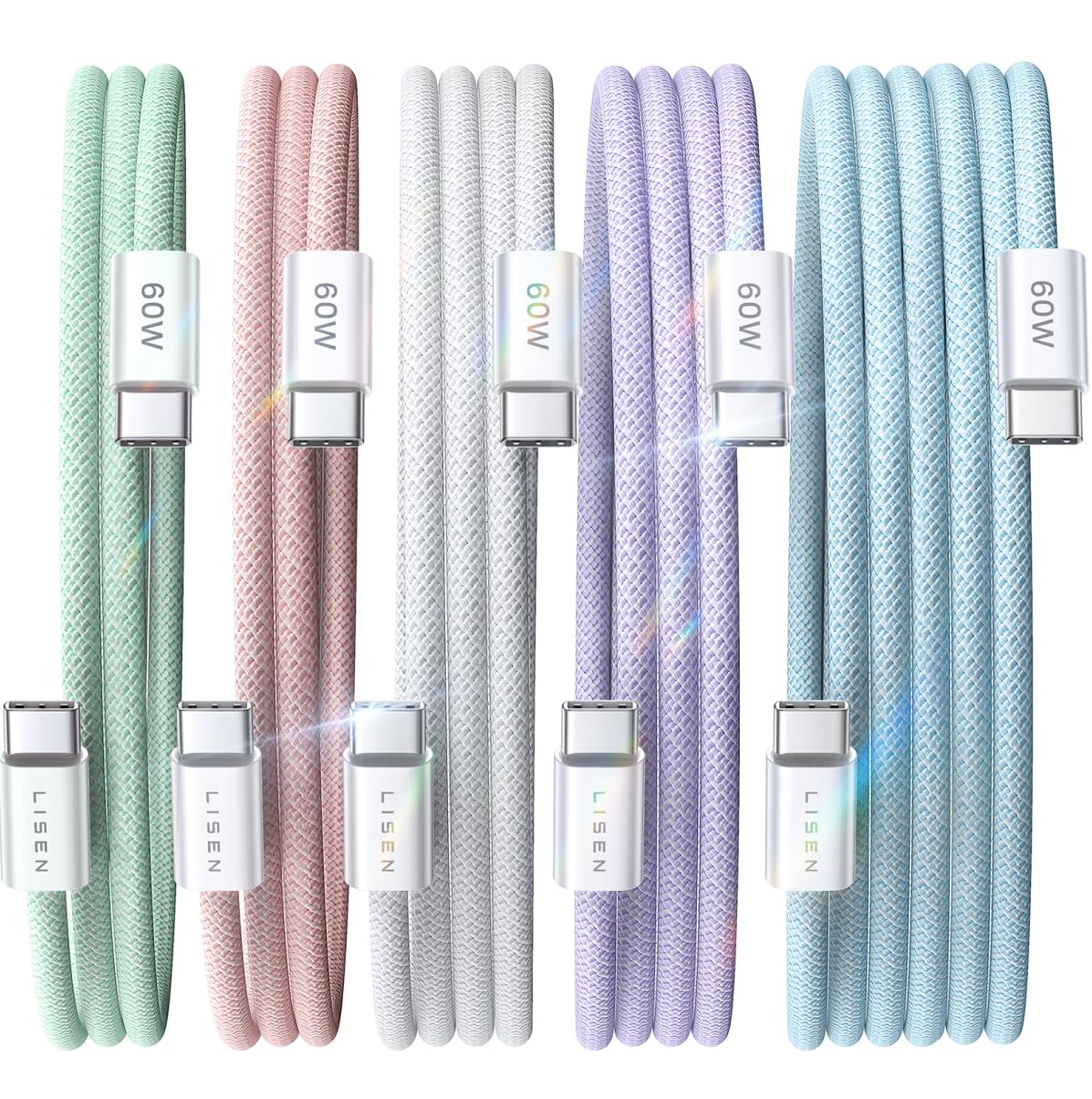LISEN 60W USB C Kabel, [4er Pack, 0,5M 1M 1M 2M] USB C auf USB C Kabel Set, PD 3.0 Schnellladekabel USB C für iPhone 17 Pro Max Zubehör,iPhone 16 15,Switch,Samsung Galaxy S25,Pixel,MacBook,iPad,Xiaomi