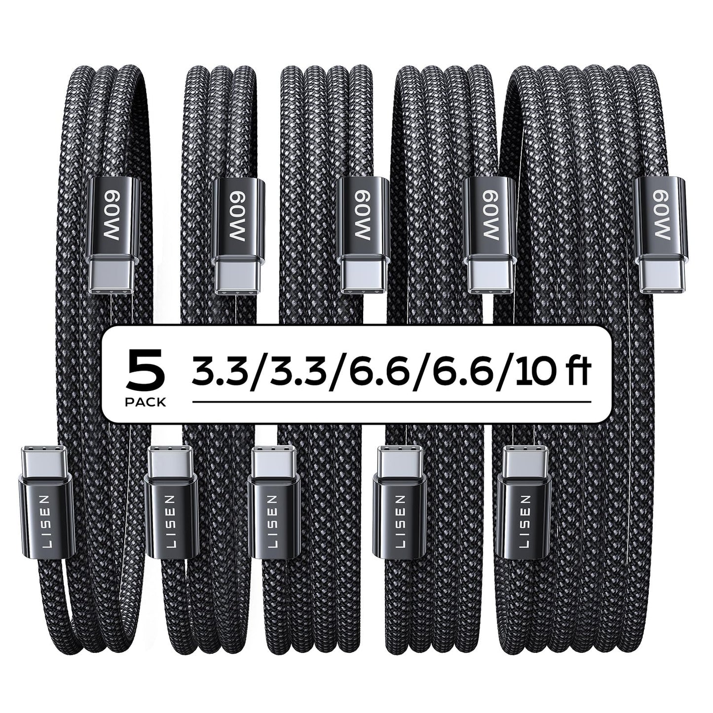 LISEN 60W USB C Kabel, [4er Pack, 0,5M 1M 1M 2M] USB C auf USB C Kabel Set, PD 3.0 Schnellladekabel USB C für iPhone 17 Pro Max Zubehör,iPhone 16 15,Switch,Samsung Galaxy S25,Pixel,MacBook,iPad,Xiaomi
