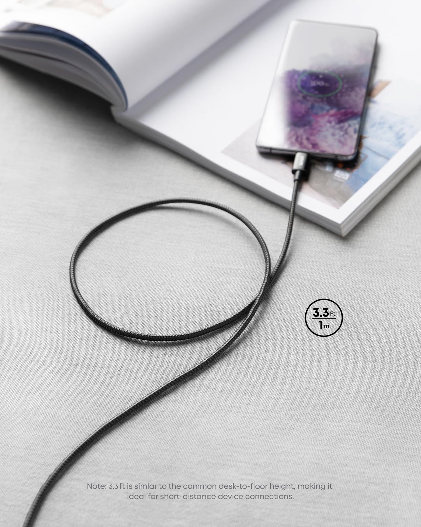 Anker Nylon USB-C to USB-C Charging Cable 2.0, 100W Type-C Charging Cable, 3m Long, Fast Charging for iPad Mini 6. Gen, MacBook Pro 2020, iPad Pro 2020, iPad Air 4, Galaxy S20 Plus S9, Pixel, Switch
