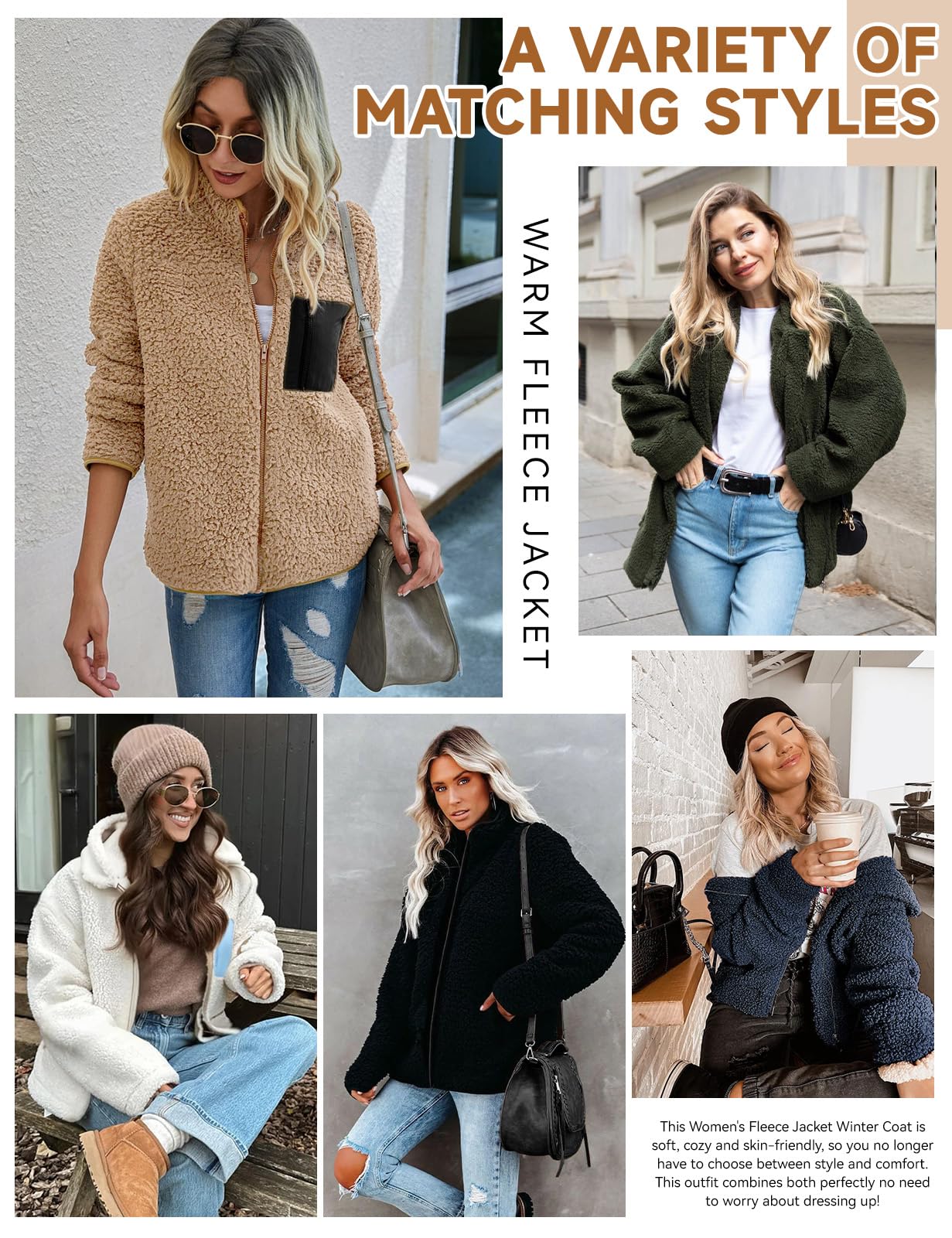 Fleece Jacket Women's Winter Teddy Jacket with Hood Teddy Fleece Hoodie Warm Autumn Jacket Winter Jacket Sherpa Women's Jackets Zip Hoodie Coat Outdoor Plush Jacket with Pockets