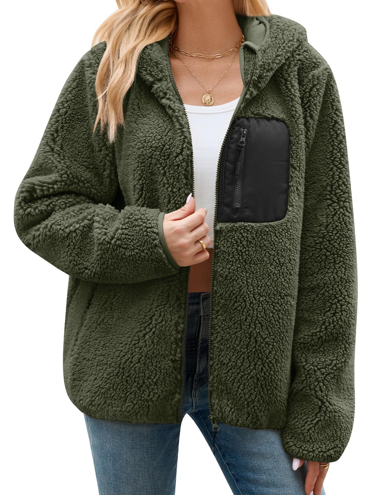 Fleece Jacket Women's Winter Teddy Jacket with Hood Teddy Fleece Hoodie Warm Autumn Jacket Winter Jacket Sherpa Women's Jackets Zip Hoodie Coat Outdoor Plush Jacket with Pockets