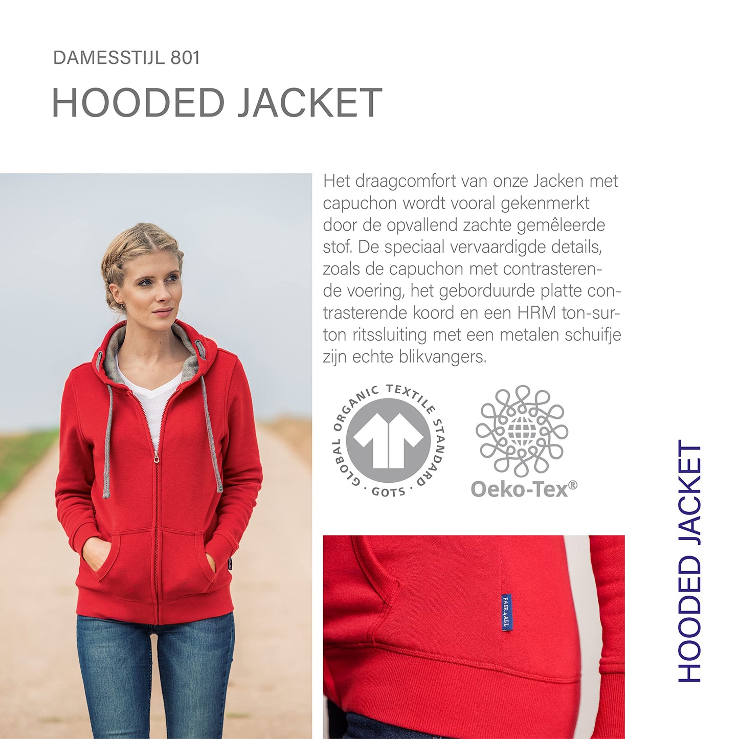HRM Damen Hooded Jacket I Premium Kapuzenjacke Damen mit Kontrast-Innenfutter I Basic Hoodie mit Reißverschluss I Zip Hoodie I Hochwertige & nachhaltige Damen-Oberteile