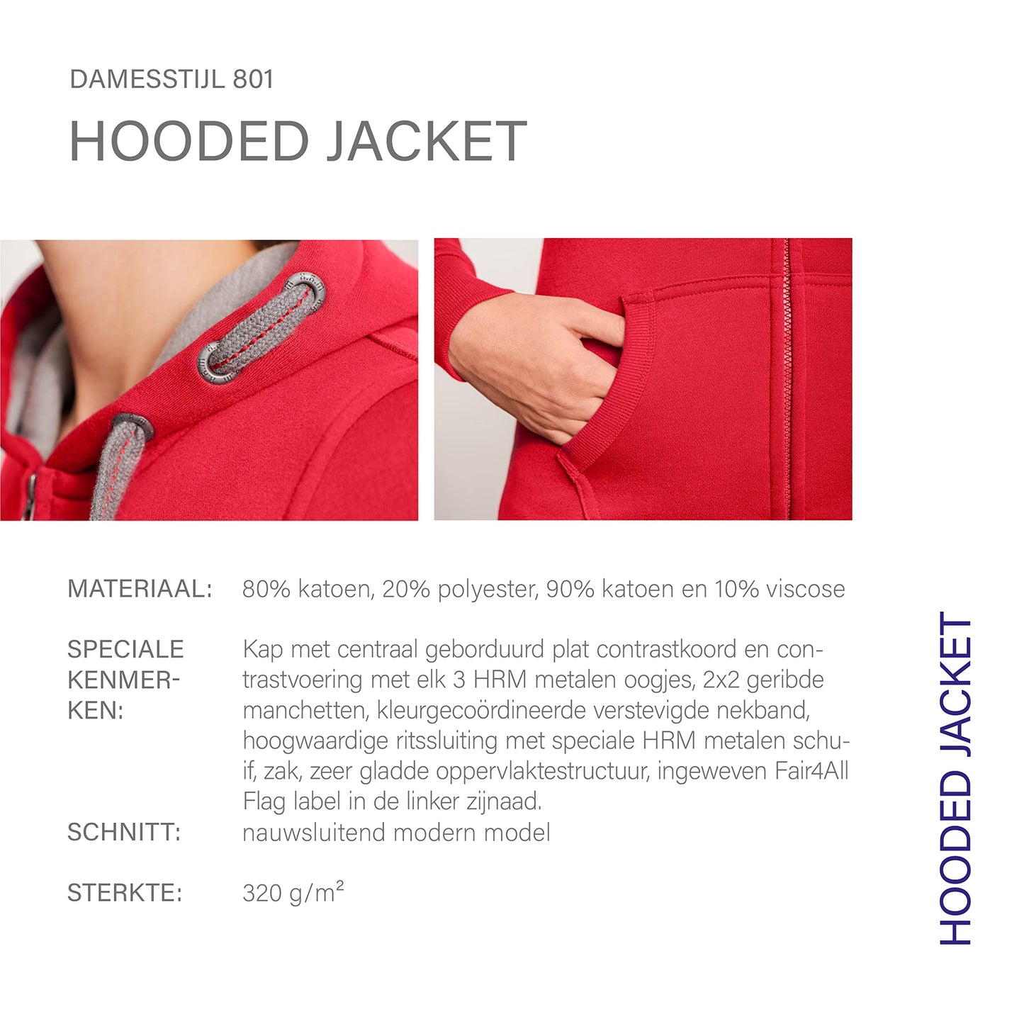 HRM Damen Hooded Jacket I Premium Kapuzenjacke Damen mit Kontrast-Innenfutter I Basic Hoodie mit Reißverschluss I Zip Hoodie I Hochwertige & nachhaltige Damen-Oberteile