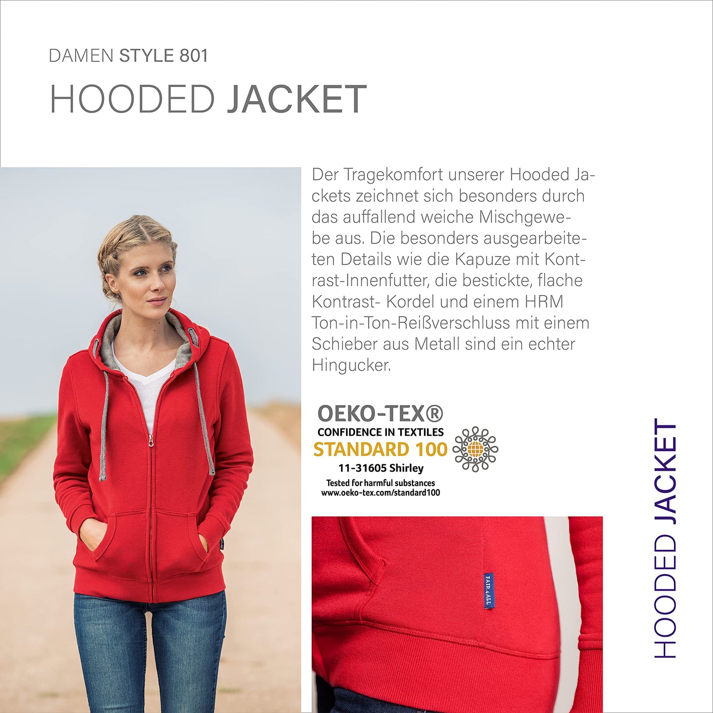 HRM Damen Hooded Jacket I Premium Kapuzenjacke Damen mit Kontrast-Innenfutter I Basic Hoodie mit Reißverschluss I Zip Hoodie I Hochwertige & nachhaltige Damen-Oberteile