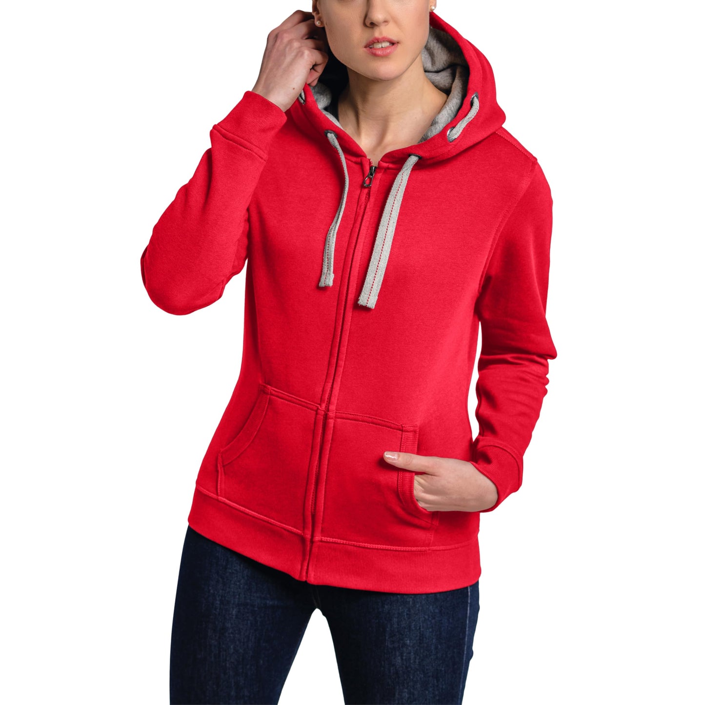 HRM Damen Hooded Jacket I Premium Kapuzenjacke Damen mit Kontrast-Innenfutter I Basic Hoodie mit Reißverschluss I Zip Hoodie I Hochwertige & nachhaltige Damen-Oberteile