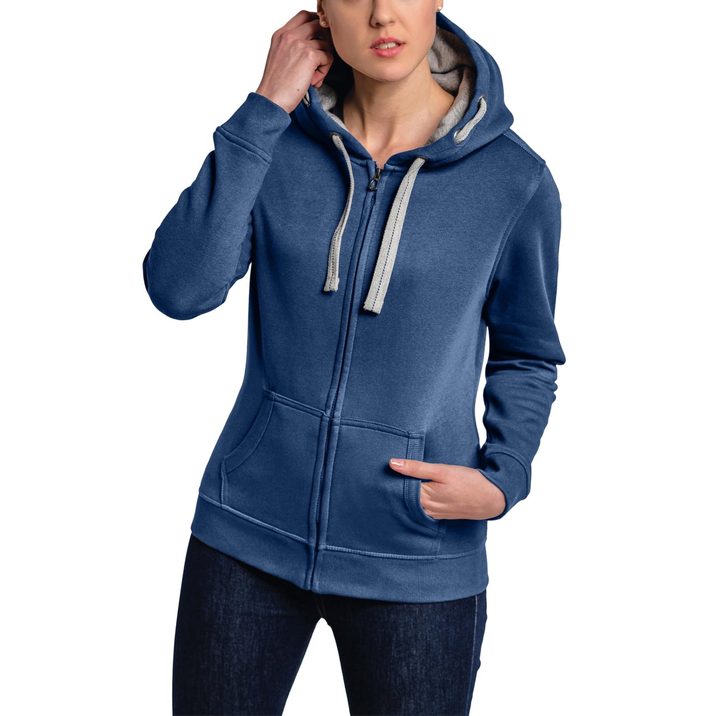 HRM Damen Hooded Jacket I Premium Kapuzenjacke Damen mit Kontrast-Innenfutter I Basic Hoodie mit Reißverschluss I Zip Hoodie I Hochwertige & nachhaltige Damen-Oberteile