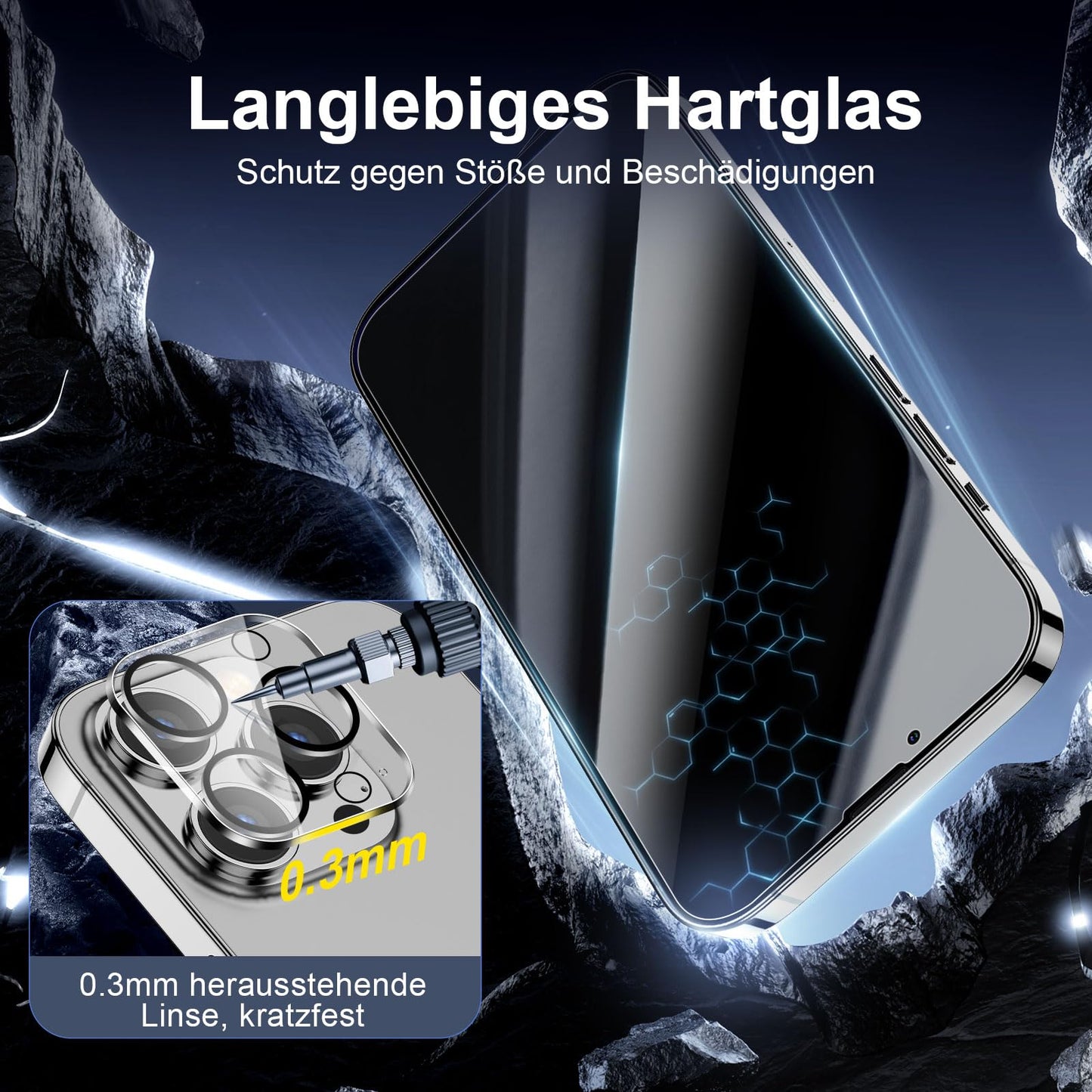 NEW'C für iPhone 16 für Panzerglas 6,1 Zoll (2 Stück) und 2 x Kamera Panzer Schutz für Kameraschutz (2 Stück) -Kratzfest -extrem widerstandsfähig -9H-Härteglas