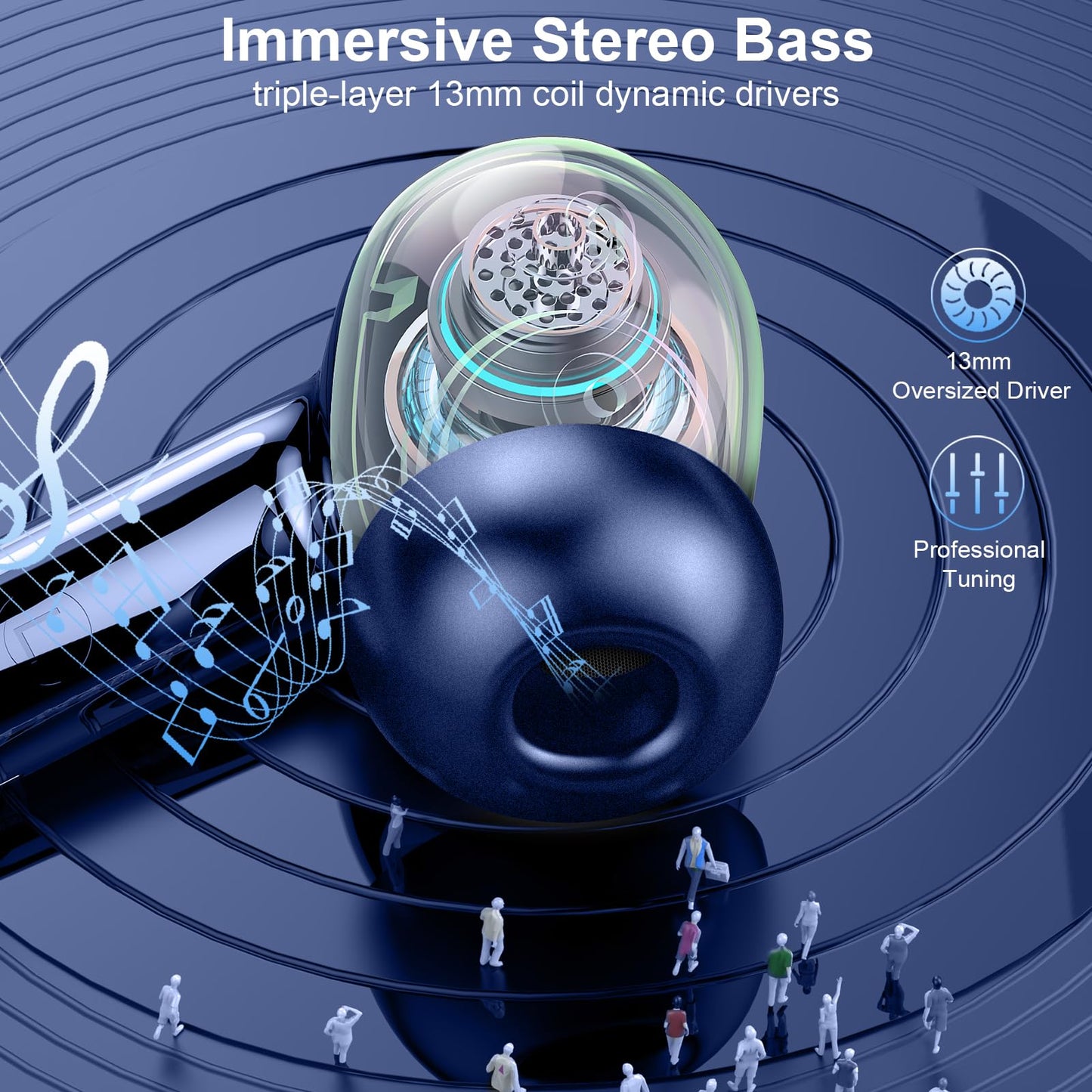 Bluetooth Kopfhörer, 2026 Kopfhörer Kabellos Bluetooth 5.4, 50 Std Spielzeit In Ear Kopfhörer HiFi Stereo mit 4 ENC Noise Cancelling Mics, IP7 Wasserdicht Kabellose Kopfhörer, Ohrhörer mit LED-Anzeige