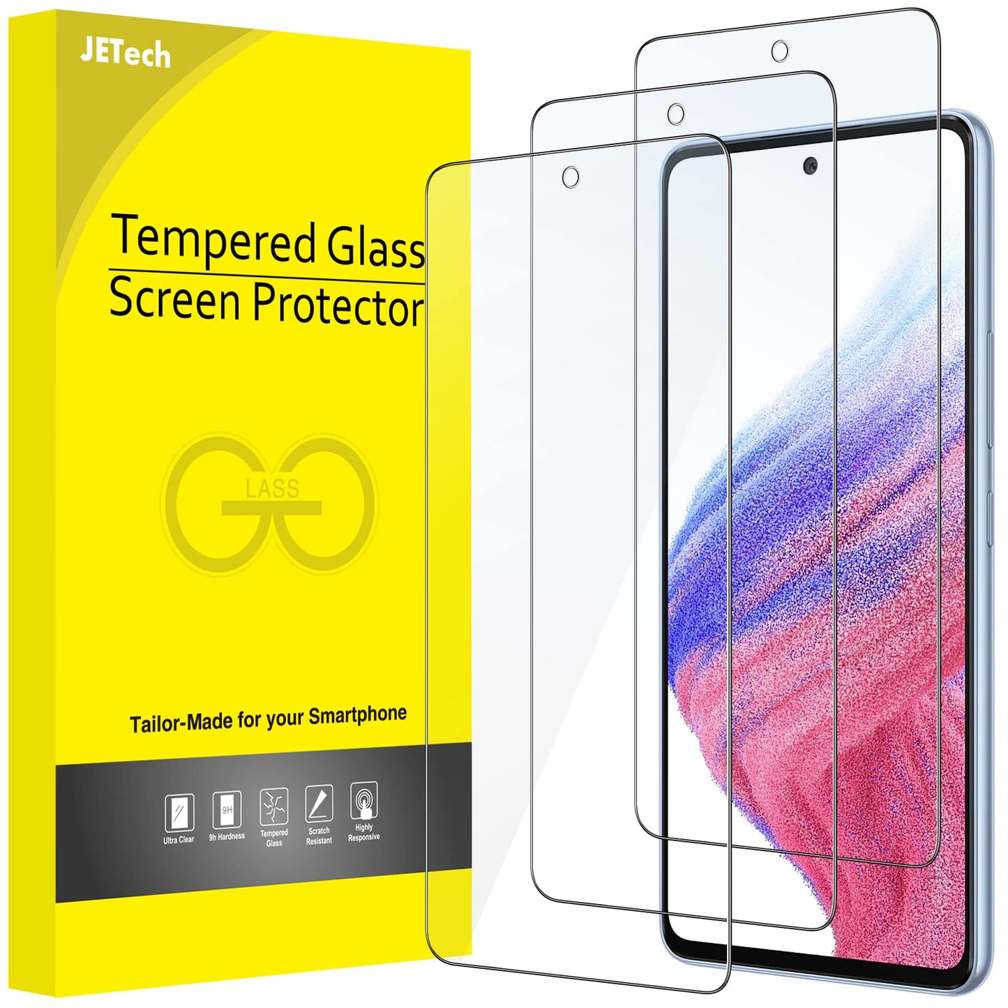 JETech Schutzfolie für Samsung Galaxy A54 5G 6,4 Zoll, 9H Panzer Schutz Glas Folie Displayschutz, Kratzfest, HD Klar, 3 Stück