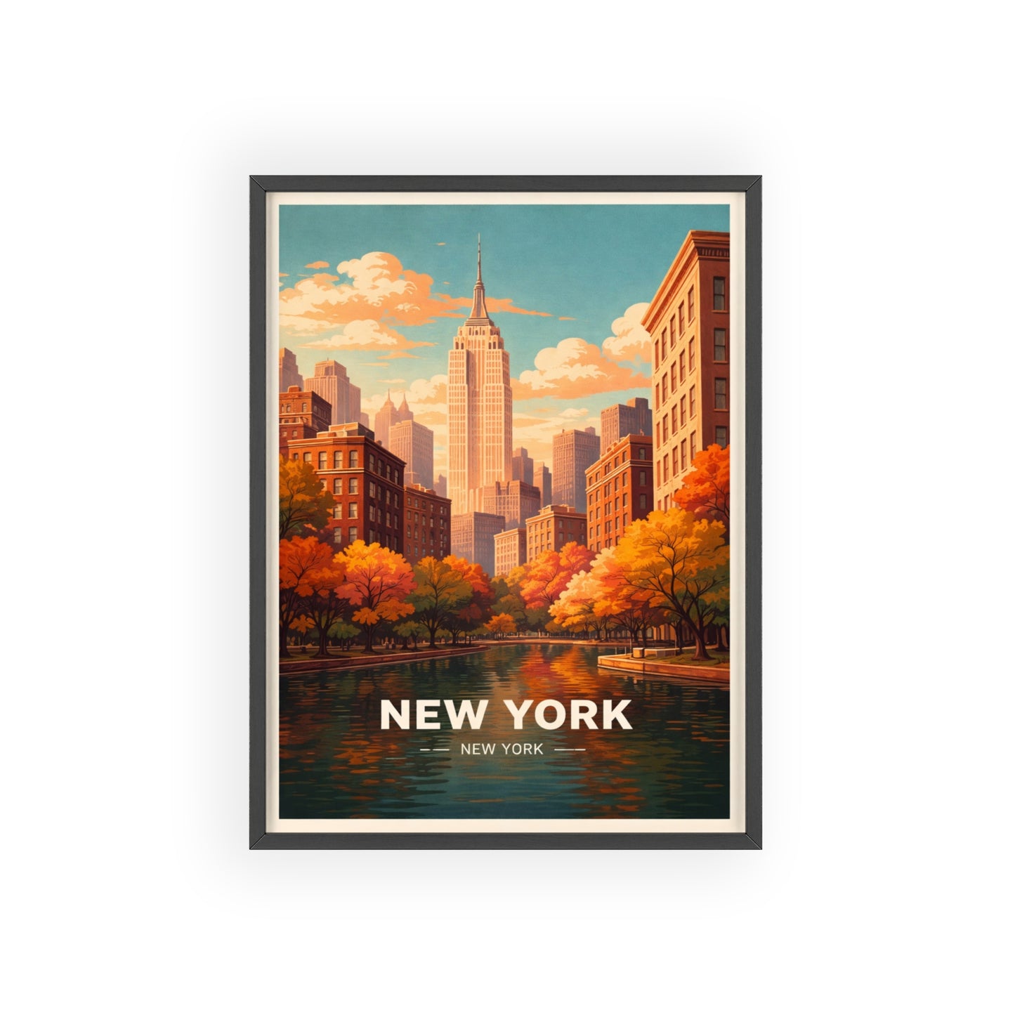 New York Autumn Poster with wooden frame NYC Skyline Wall Art Fall City Print USA Decor