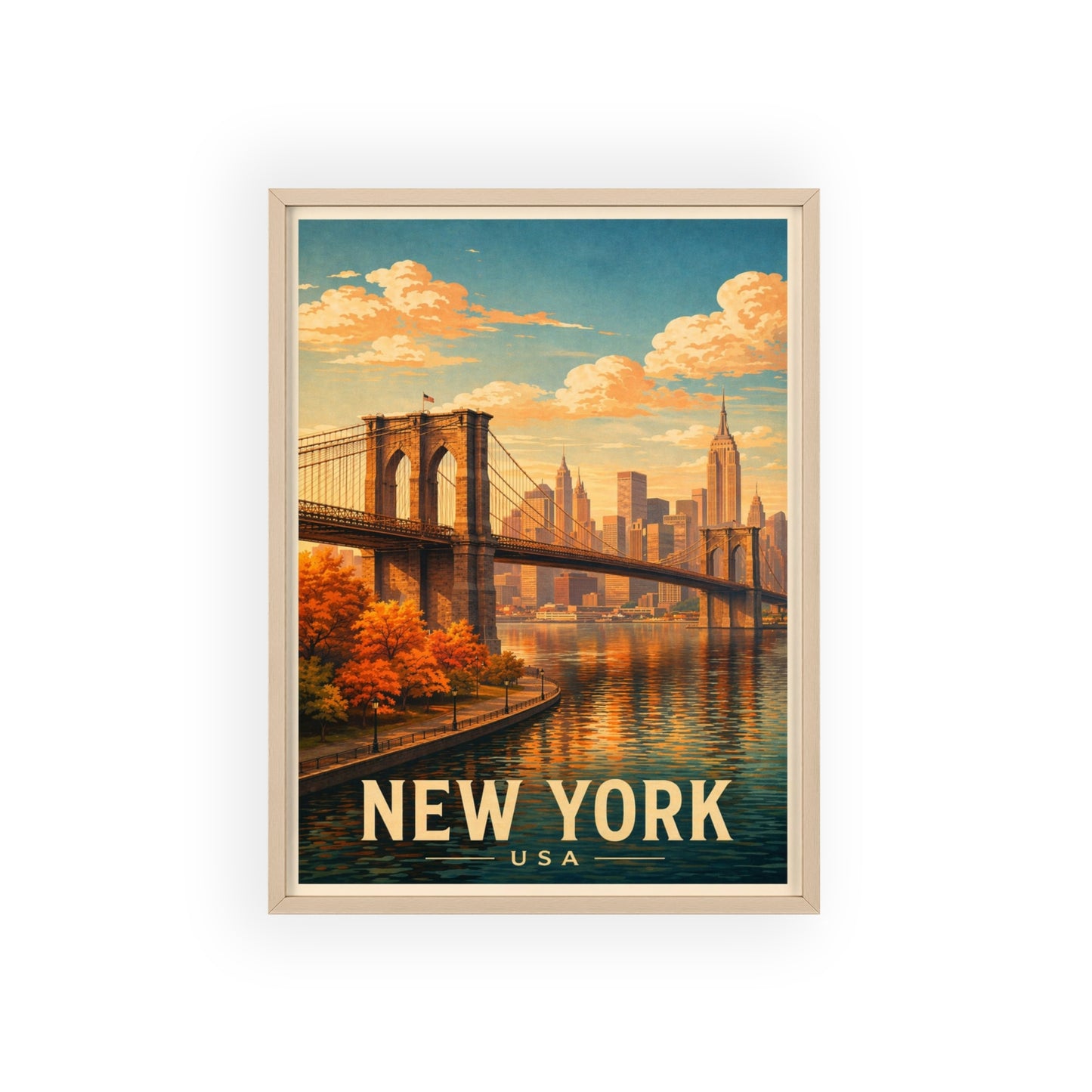 New York Poster with wooden frame Brooklyn Bridge NYC Skyline Wall Art City Print USA Decor