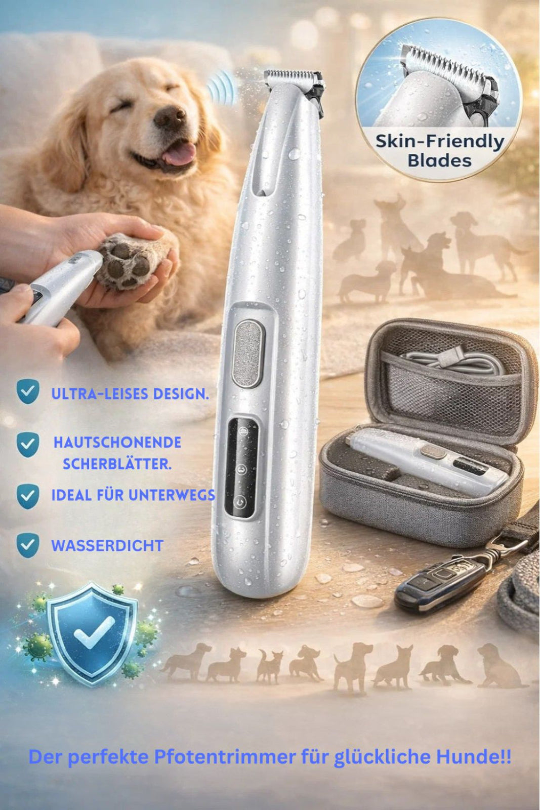 WuffTrim: Elektrischer Pfotentrimmer für Hunde – Wiederaufladbarer, geräuscharmer Haarschneider mit LED-Licht für präzise Pflege von Haustierpfoten
