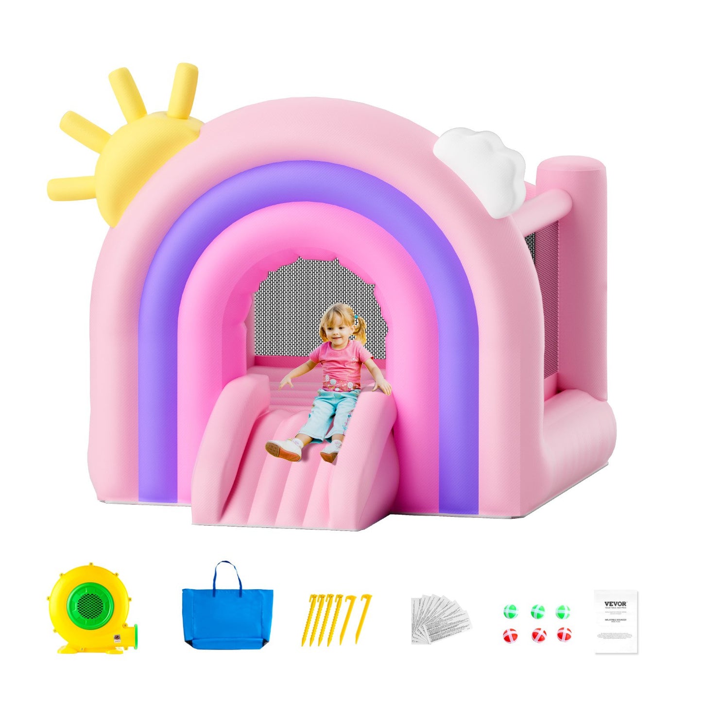 Aufblasbare Hüpfburg für Kinder – Indoor/Outdoor-Spielhaus mit Rutsche & Gebläse (280 x 230 x 230 cm)