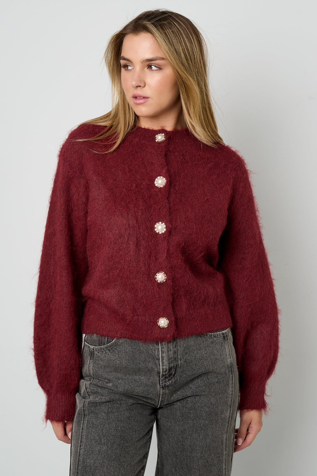 Knitted Polyester Fiber Women's Knit Cardigan Casual Solid Color