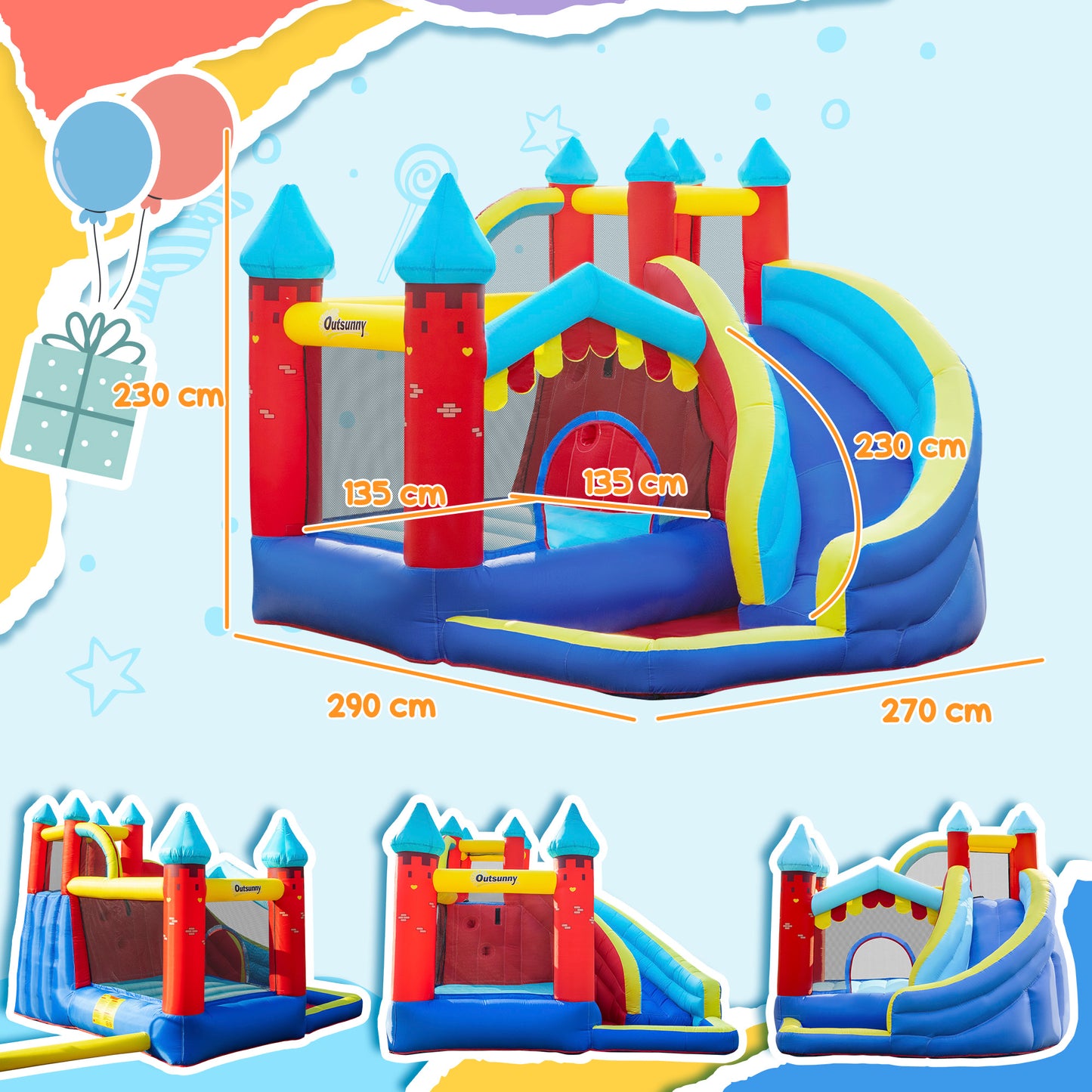 Vielseitige Kinder-Hüpfburg – Rutsche, Pool, Trampolin & Kletterwand für endlosen Spielspaß!