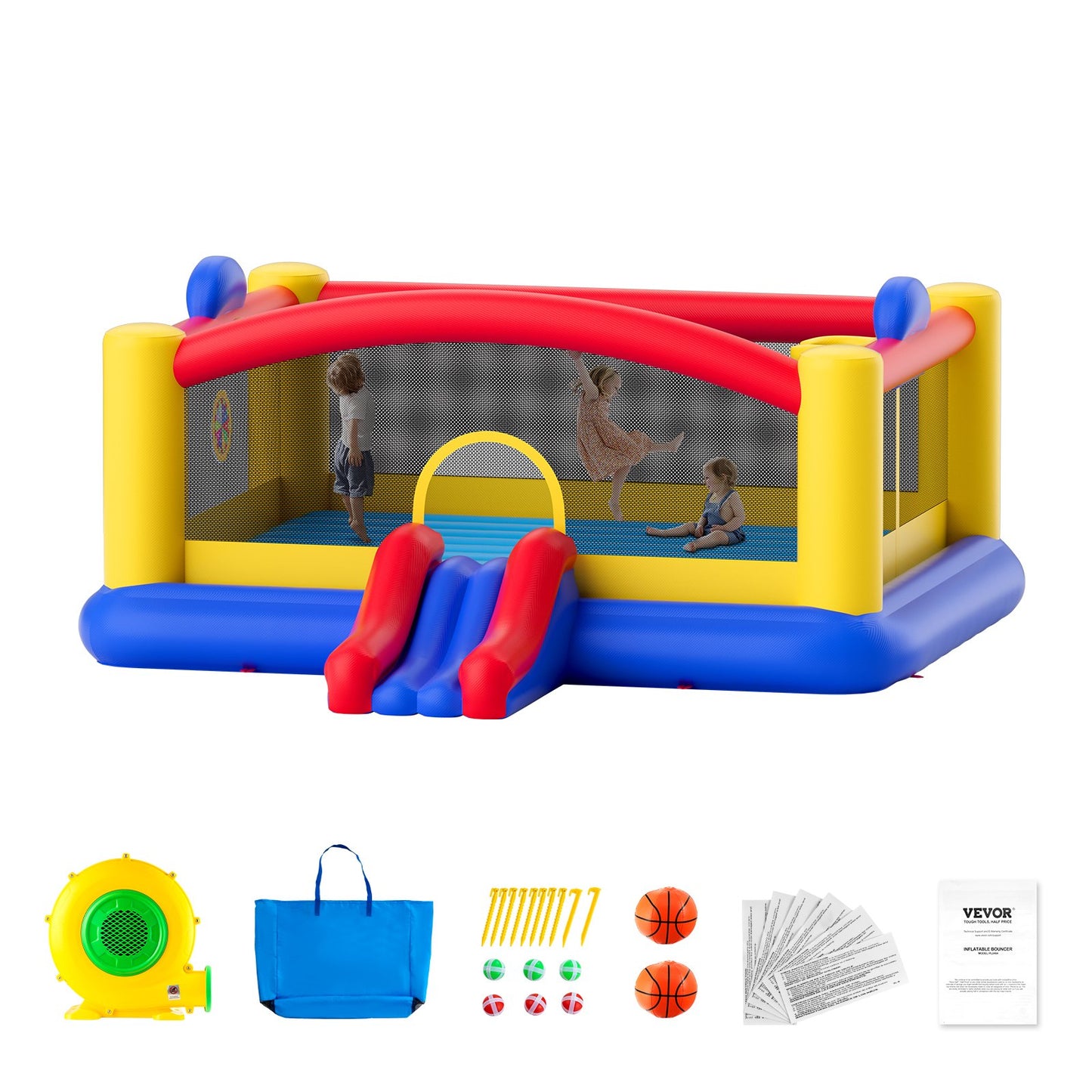 Aufblasbares Hüpfburg, Hochwertiges Spielhaus-Trampolin Für Den Außenbereich, Hüpfburg Mit Gebläse, Rutsche Und Aufbewahrungstasche, 450 X 440 X 203 Cm Hüpfburg Für Den Garten Der Familie